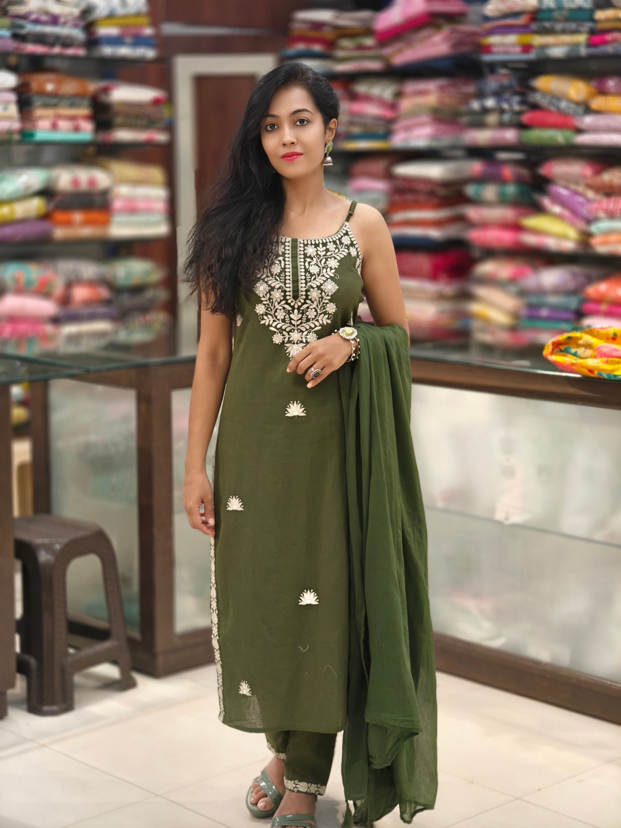 Pure Cotton Spaghetti Kurti Pant Dupatta Set! 013785