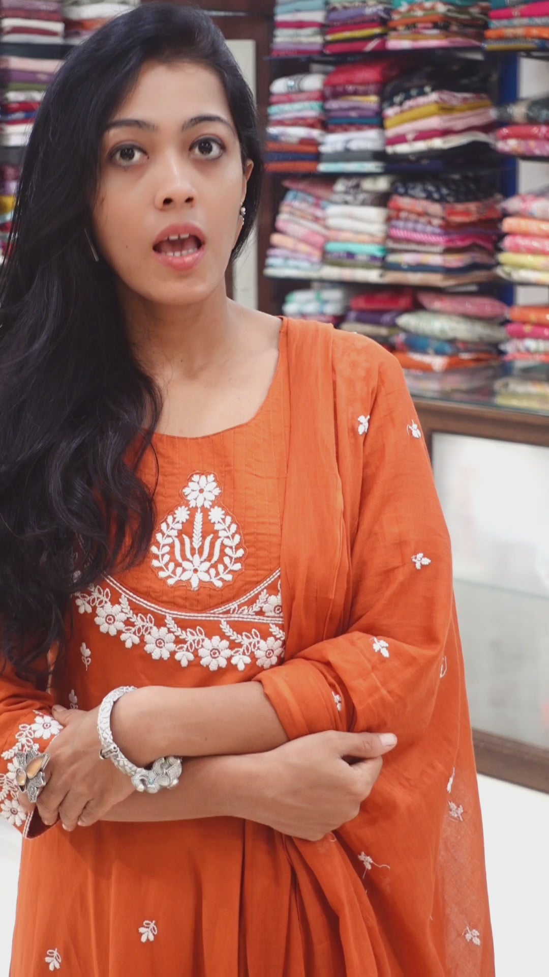 Flared Pure Cotton Kurti Pant Dupatta Set 014341
