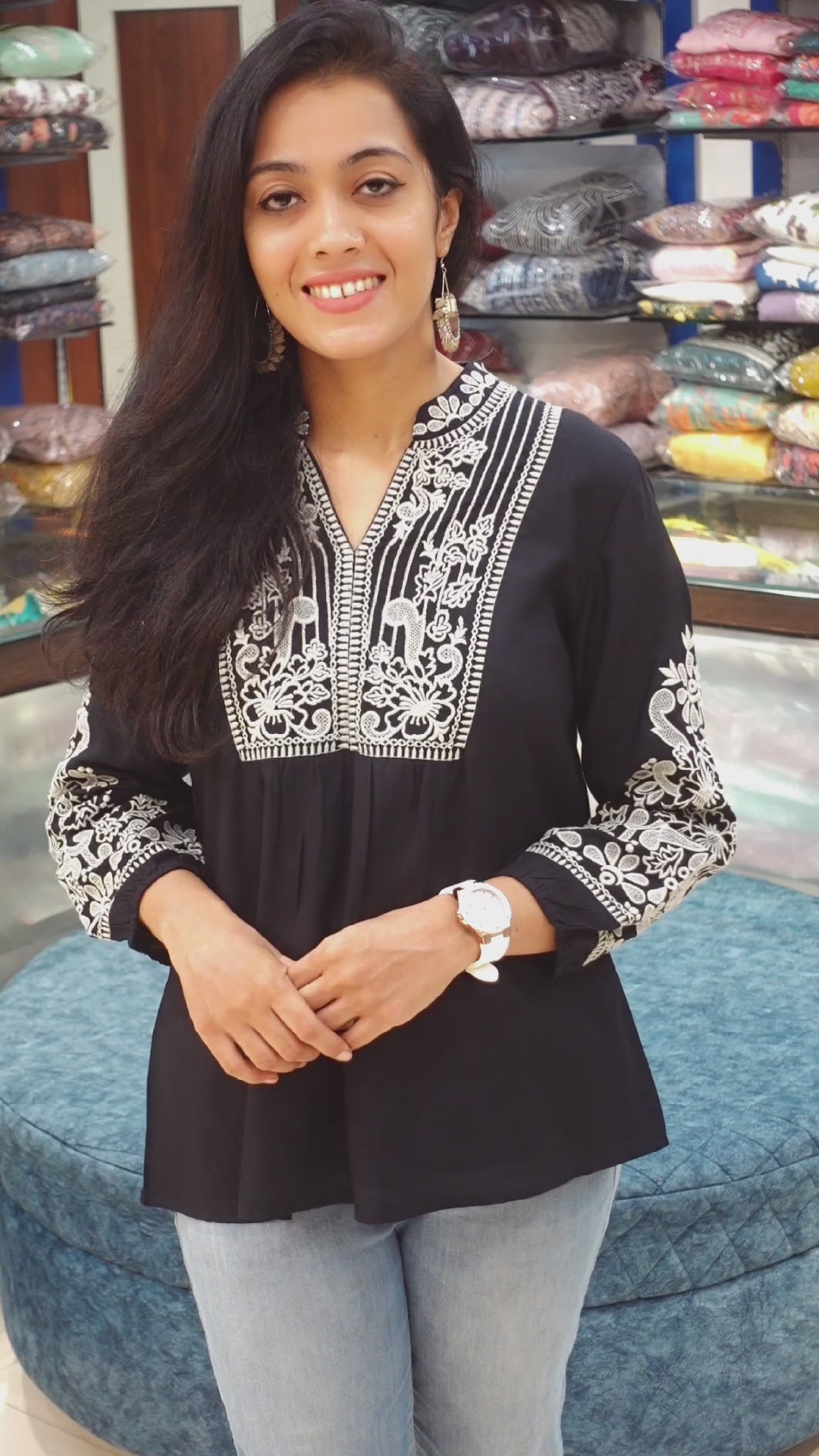 Black Boho Style Short Kurti 011563