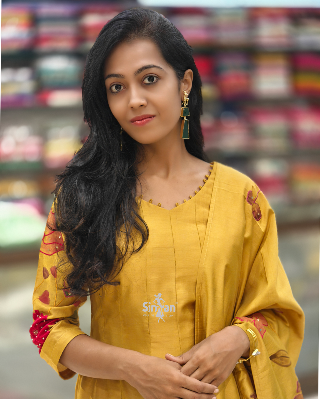 Silk Flared Kurti Pant Dupatta Set 014363