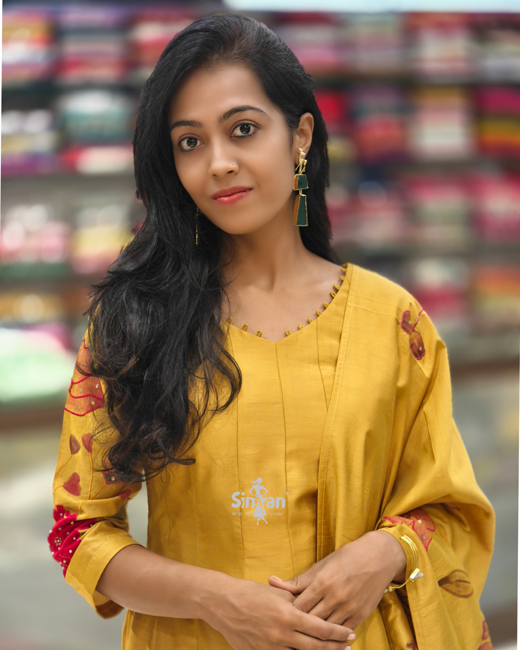 Silk Flared Kurti Pant Dupatta Set 014363