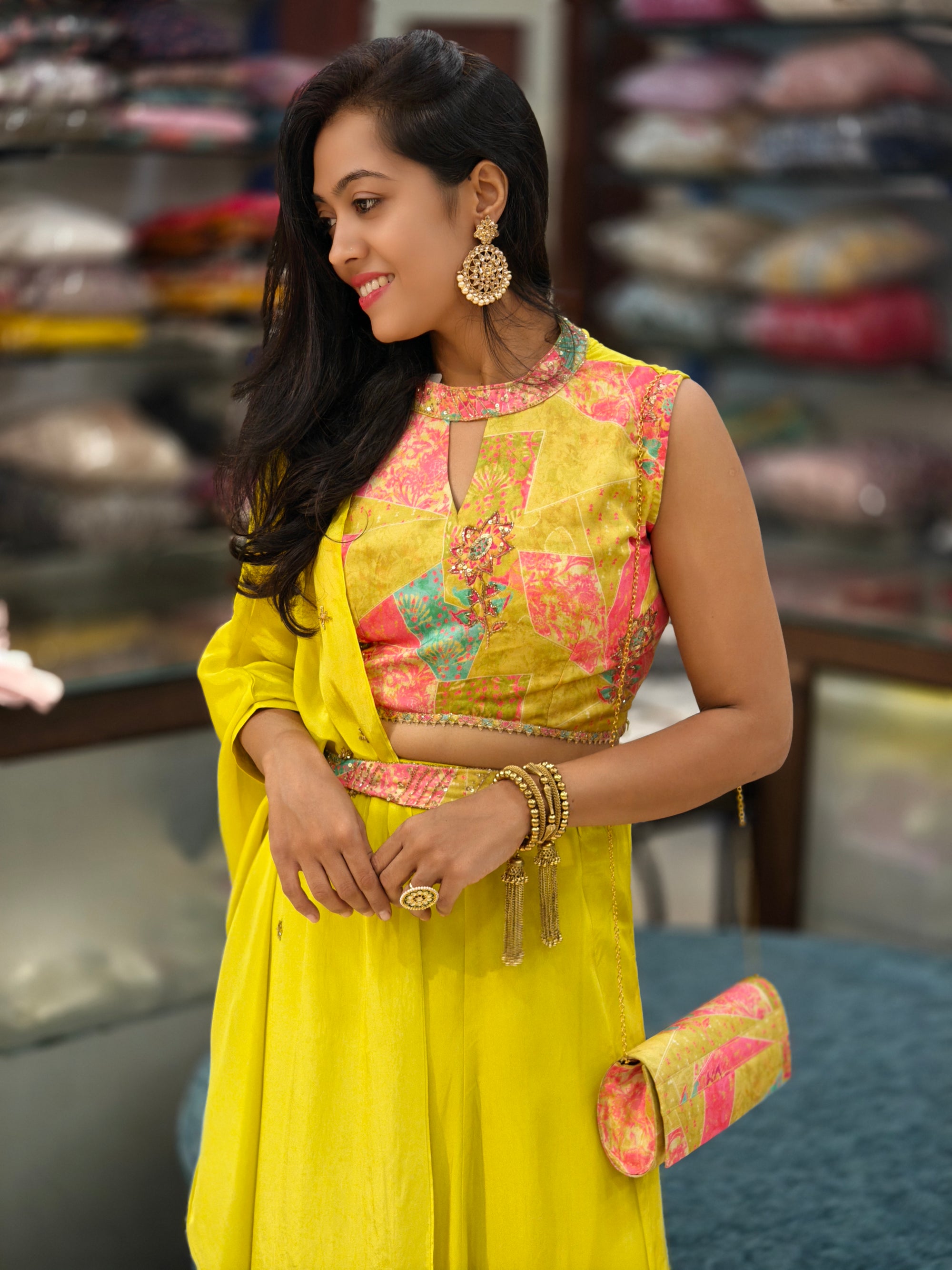 Silk Crop Top & Divider Indo-Western Dress 011239