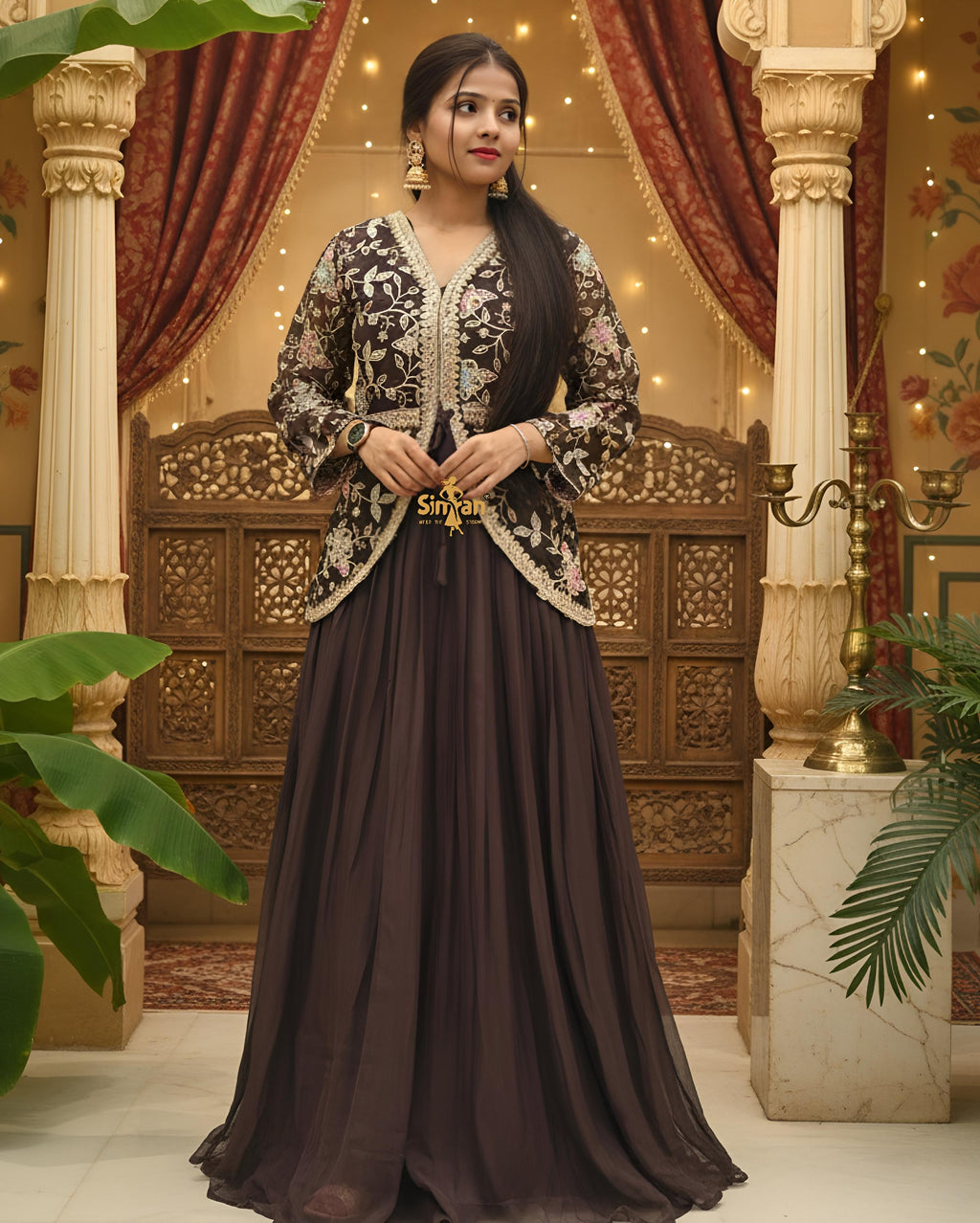 Organza Flared One-Piece Kurti with Embroidered Shrug 014650