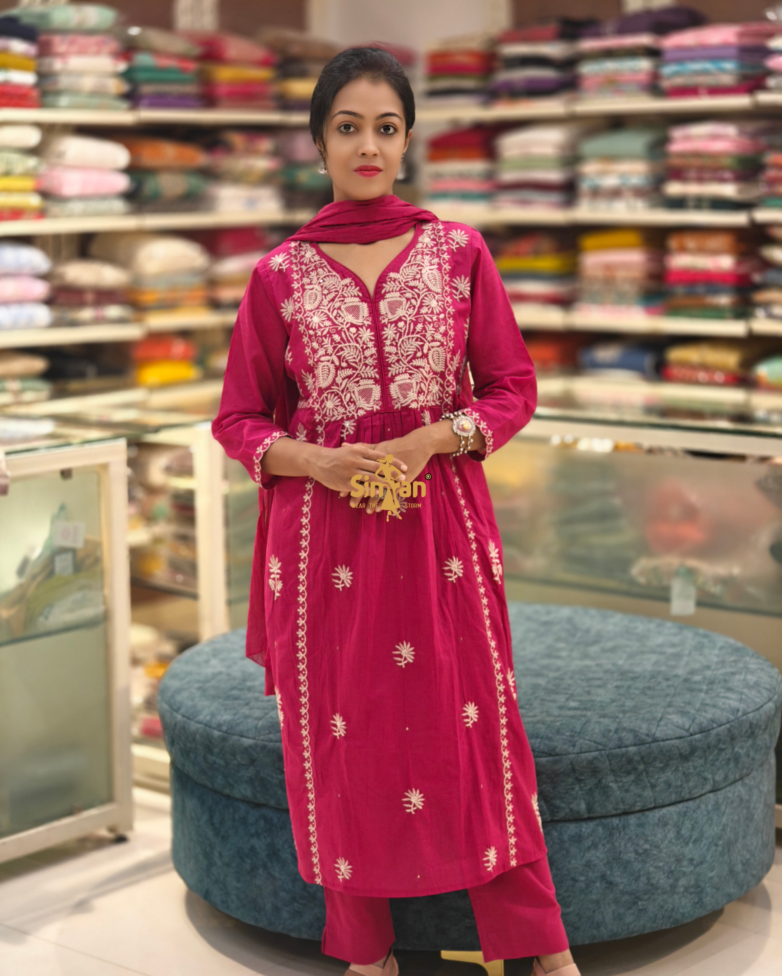 Pure Cotton Kurti Pant Dupatta Set 014152