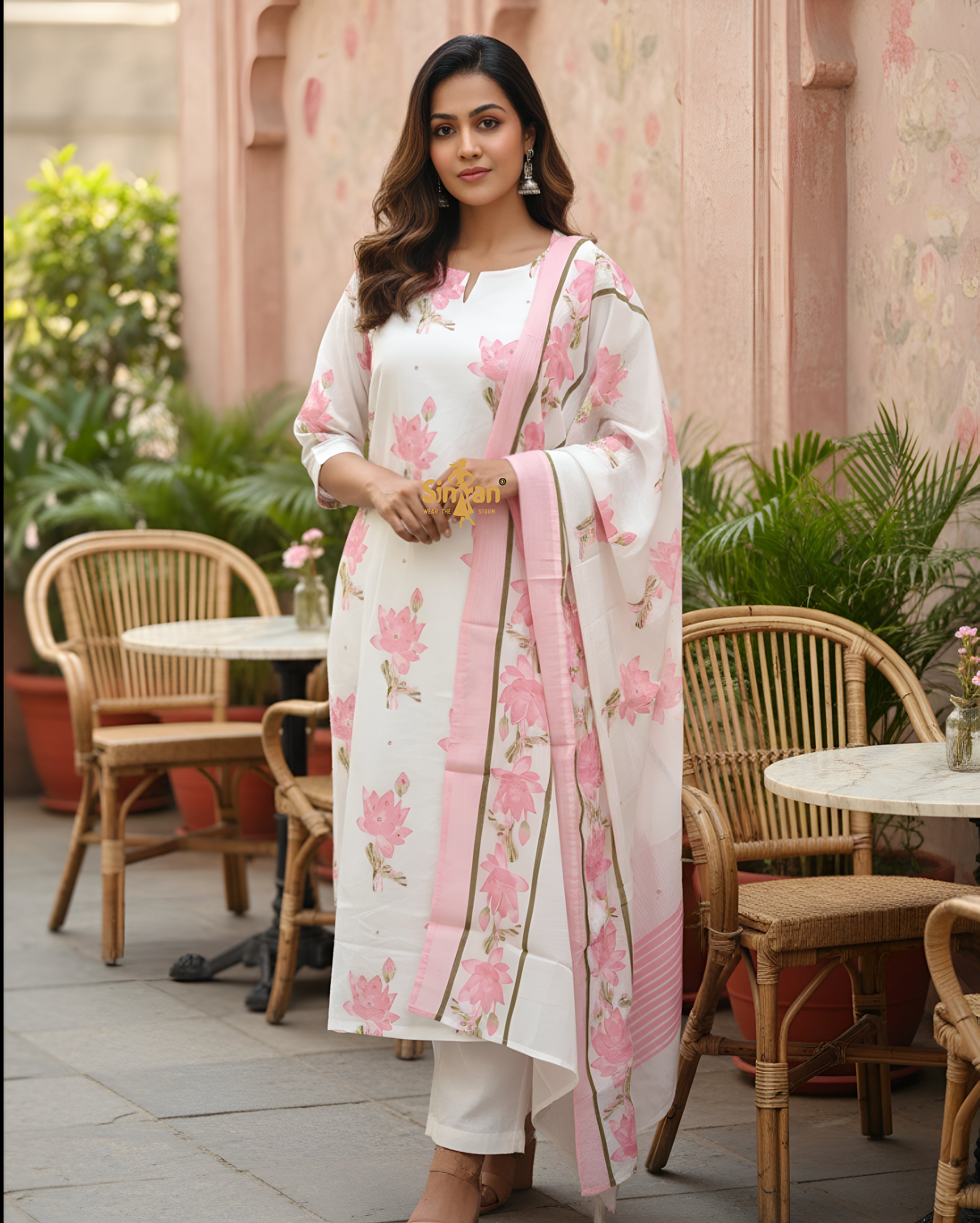 Elegant Mulmul Cotton Kurti Pant Doria Dupatta Set 015408