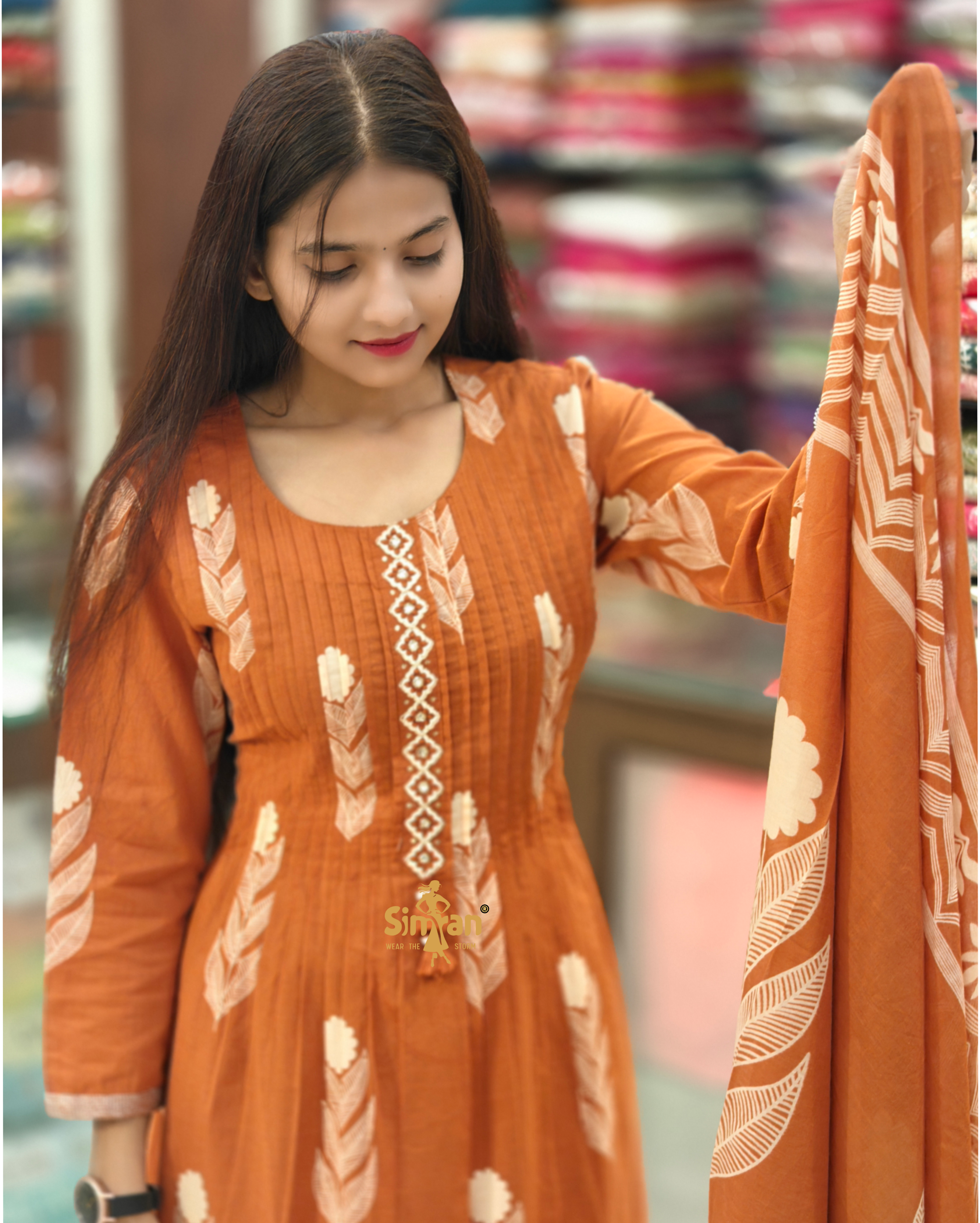 Pure Cotton Kurti Pant Dupatta Set 014507