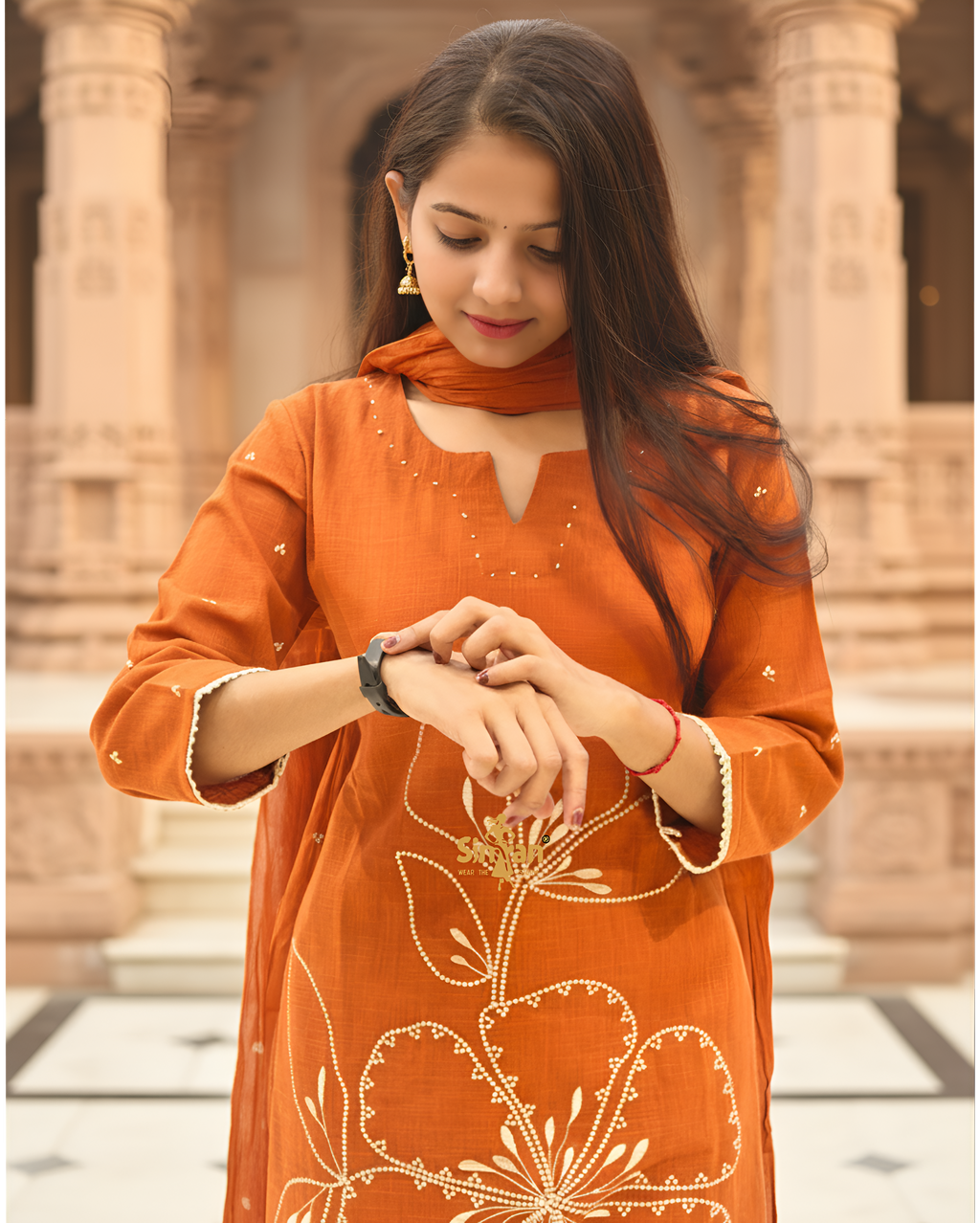 Linen Cotton Kurti Pant Dupatta Set 014738