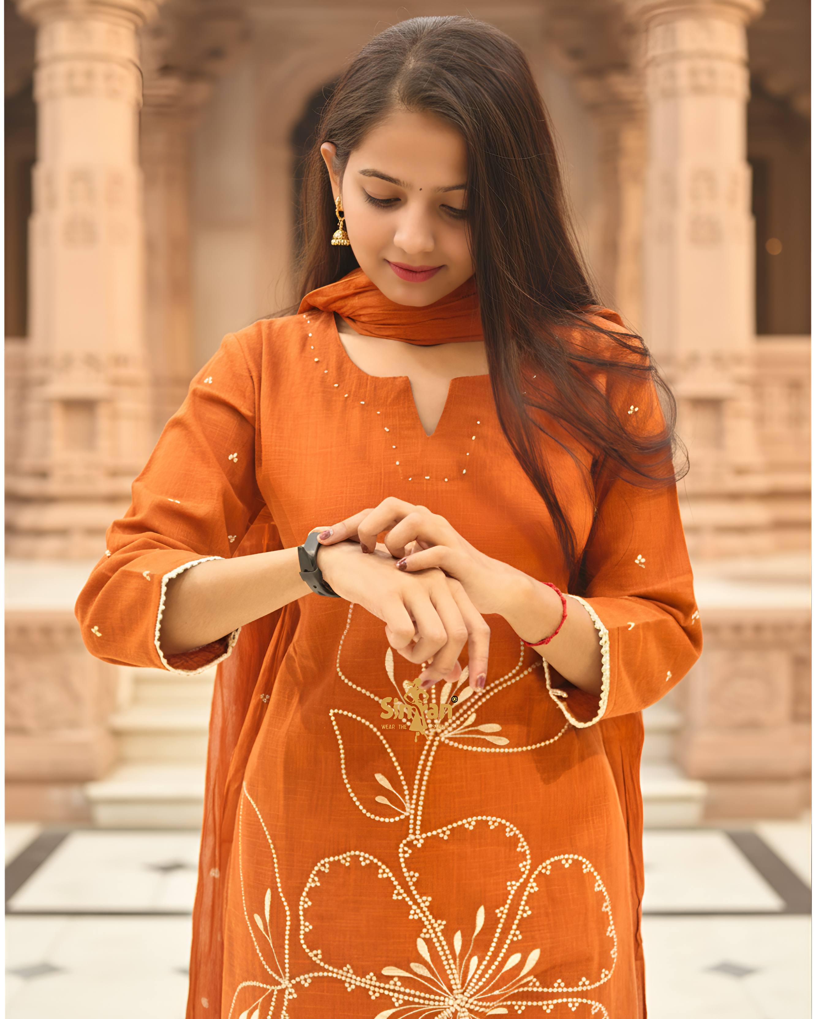 Linen Cotton Kurti Pant Dupatta Set 014738