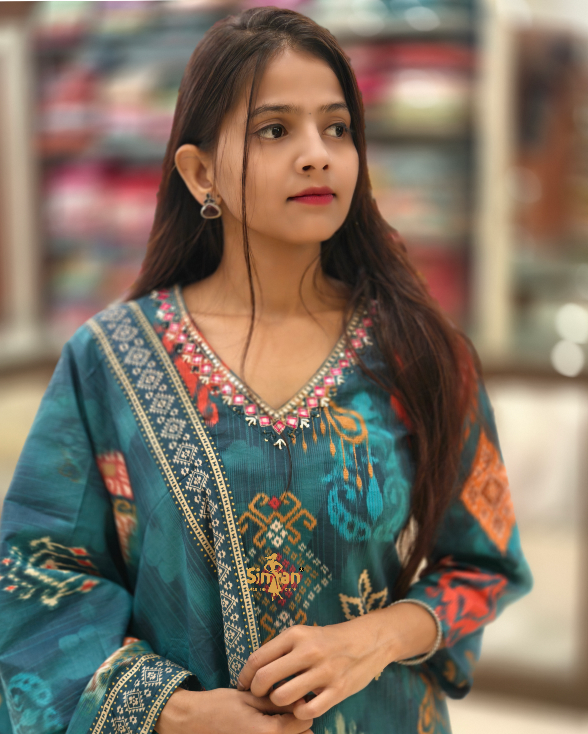 Pure Cotton Kurti Pant Dupatta Set 014377