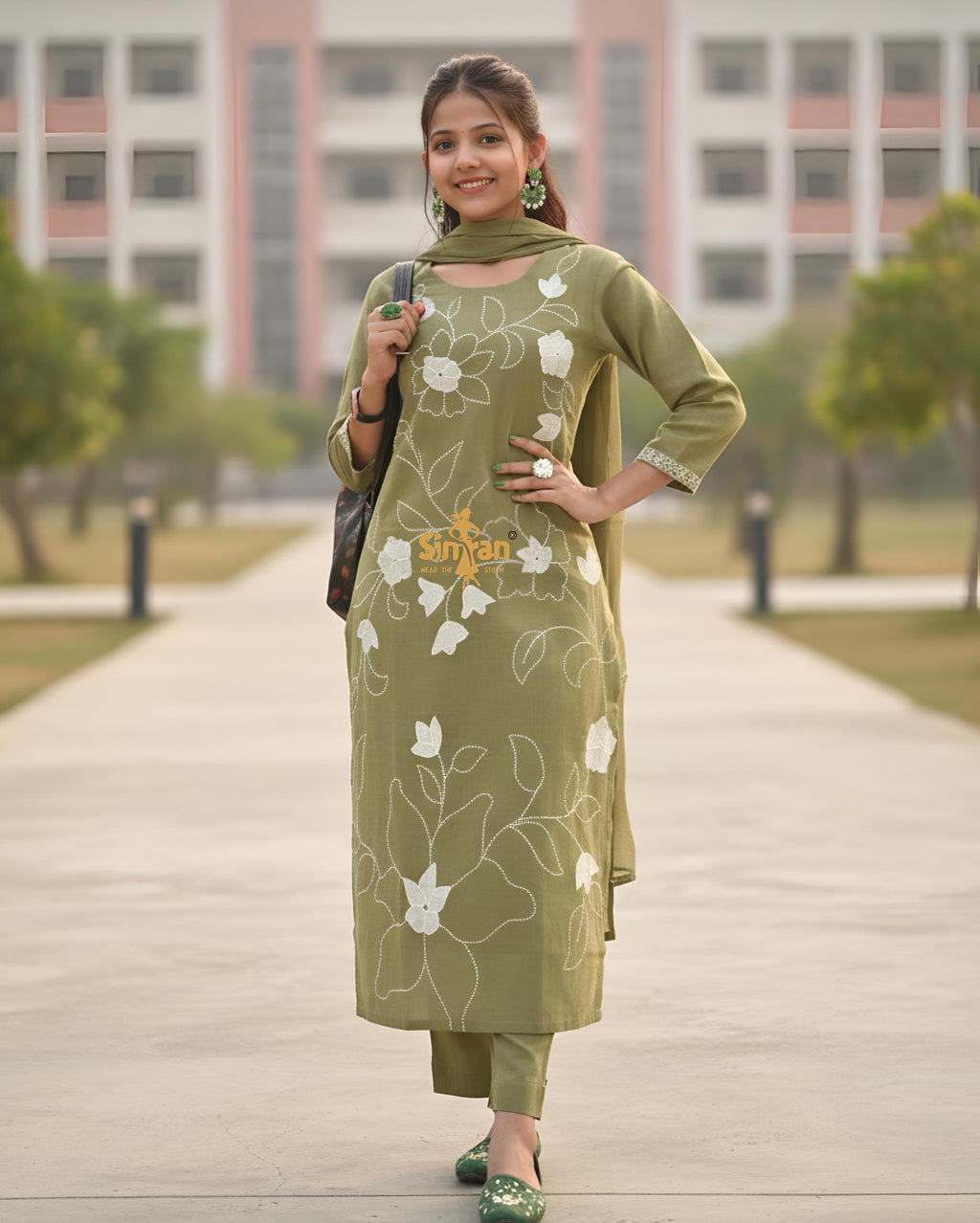 Linen Cotton Kurti Pant Dupatta Set 014747