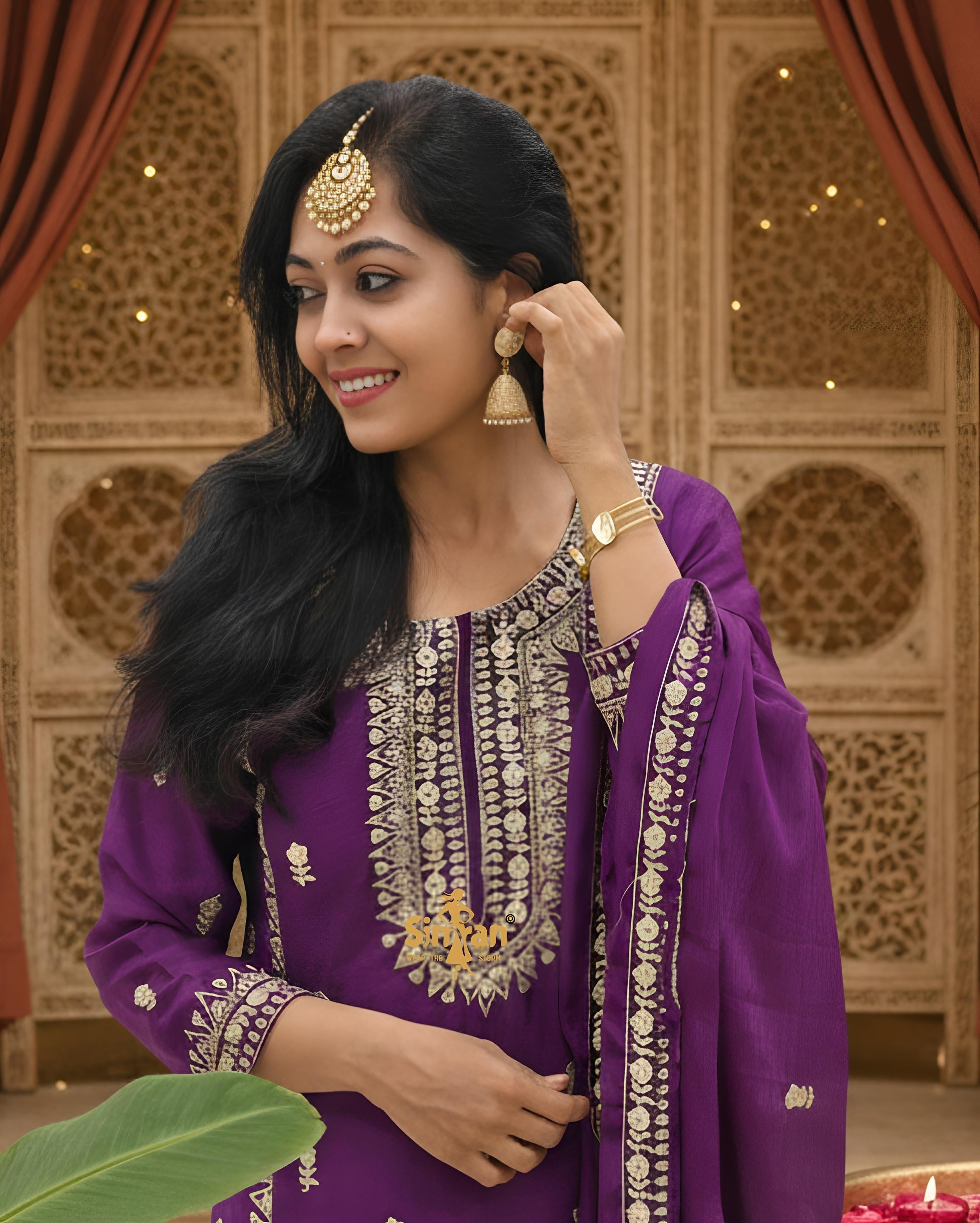 Chinon Mid-Length Top Divider & Dupatta Set 014706