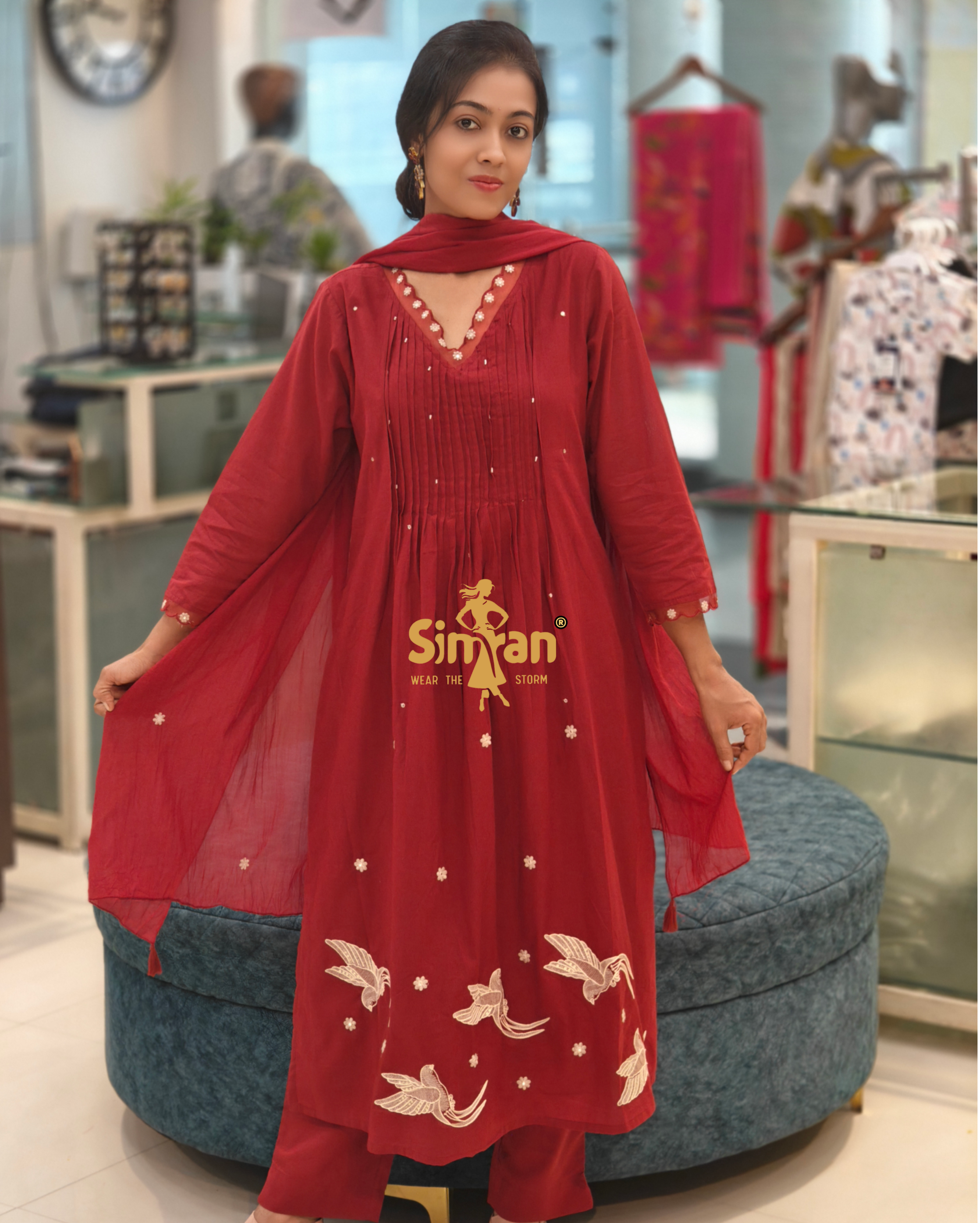 Pure Cotton Kurti Pant Dupatta Set 014127