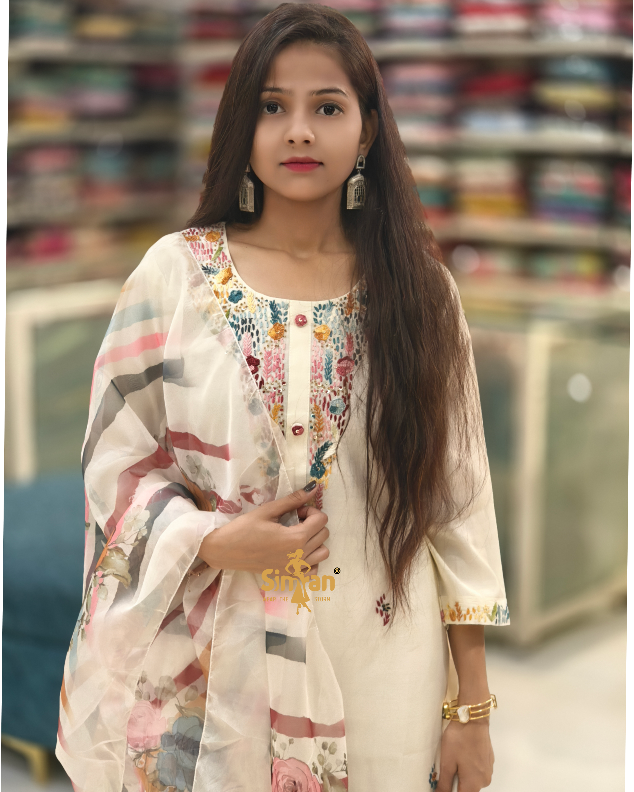 Silk Kurti Pant Dupatta Set 014155