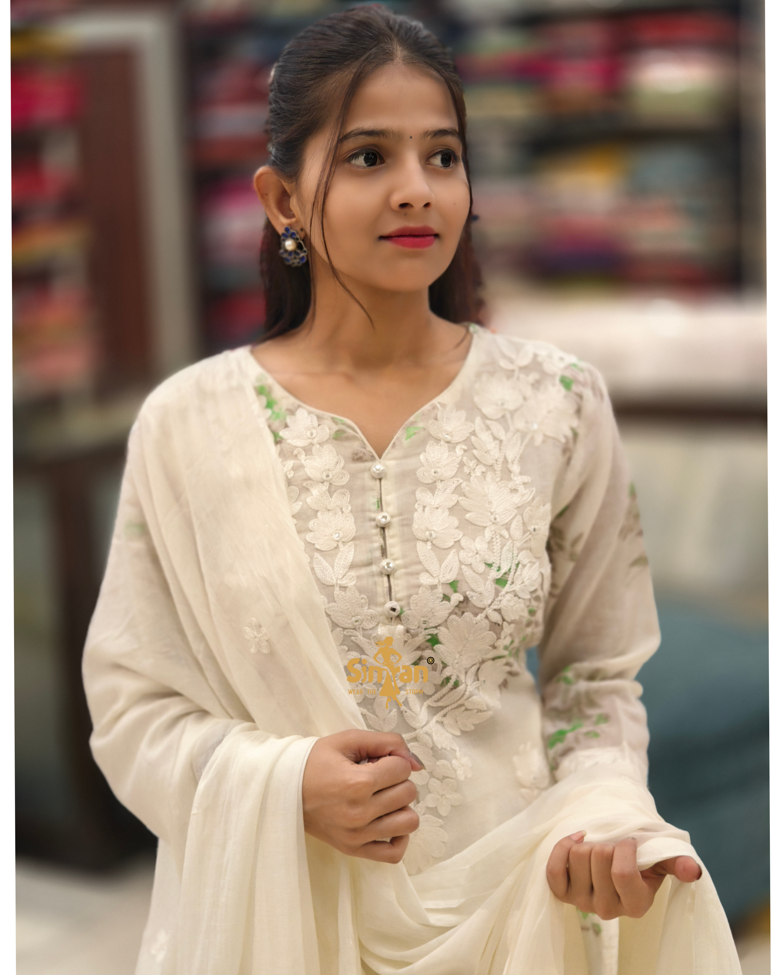 A-Line Pure Cotton  Kurti Pant Dupatta Set 014375