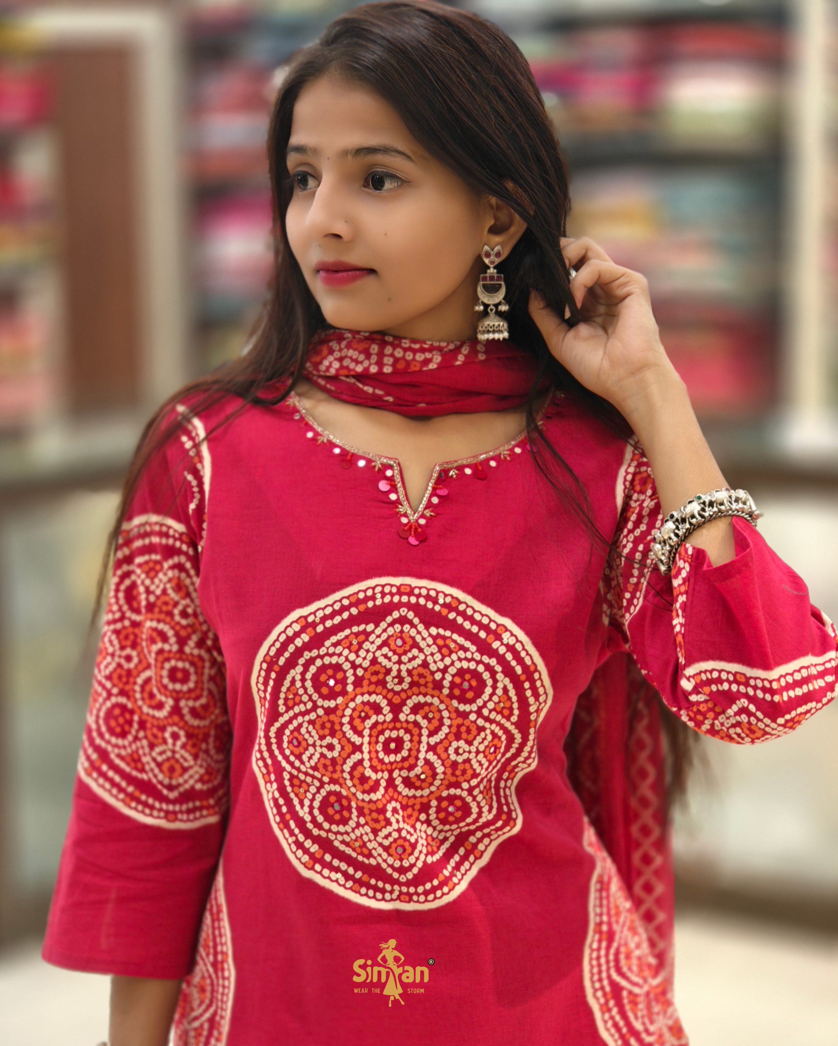 A-Line Pure Cotton  Kurti Pant Dupatta Set 014403