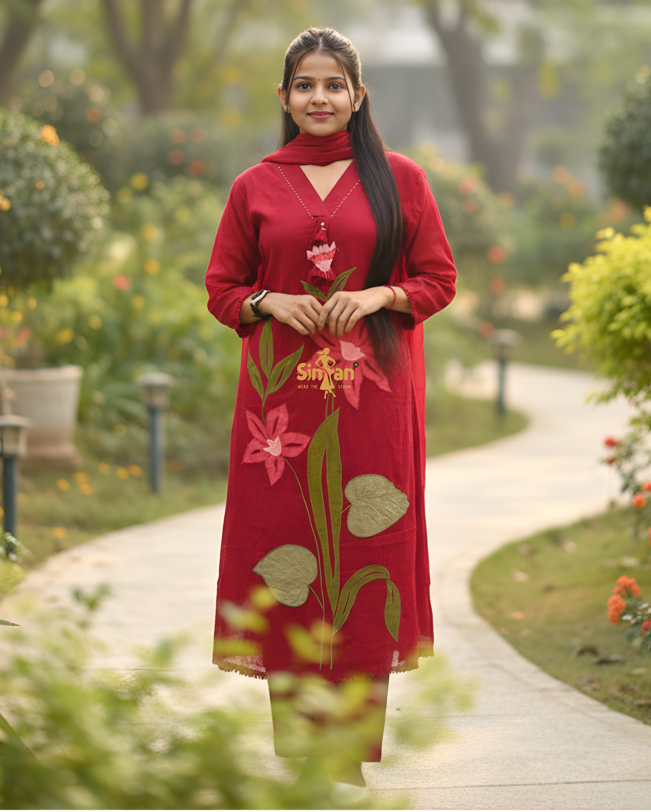 A-Line Pure Cotton  Kurti Pant Dupatta Set 014749