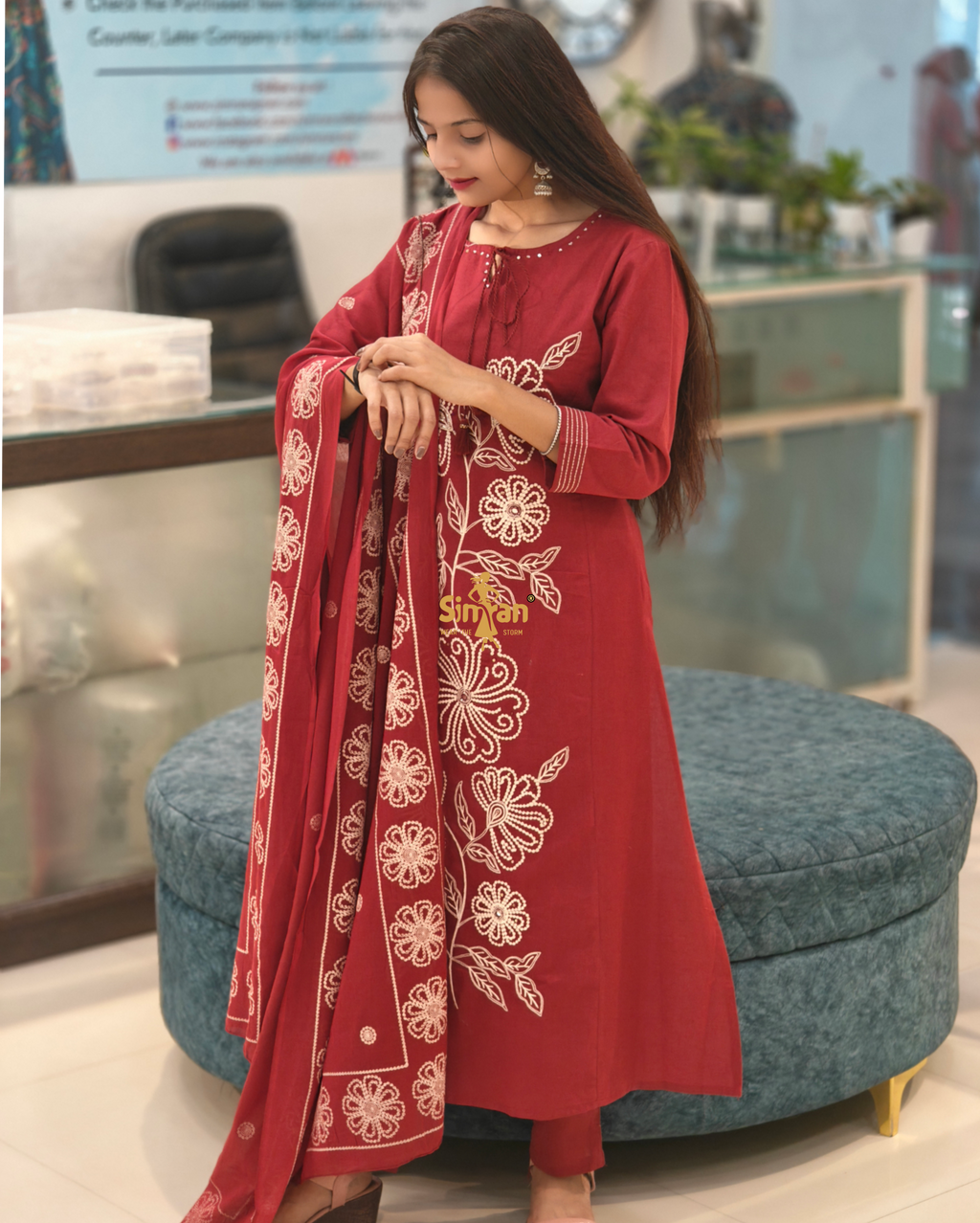 Pure Cotton Kurti Pant Dupatta Set 014364