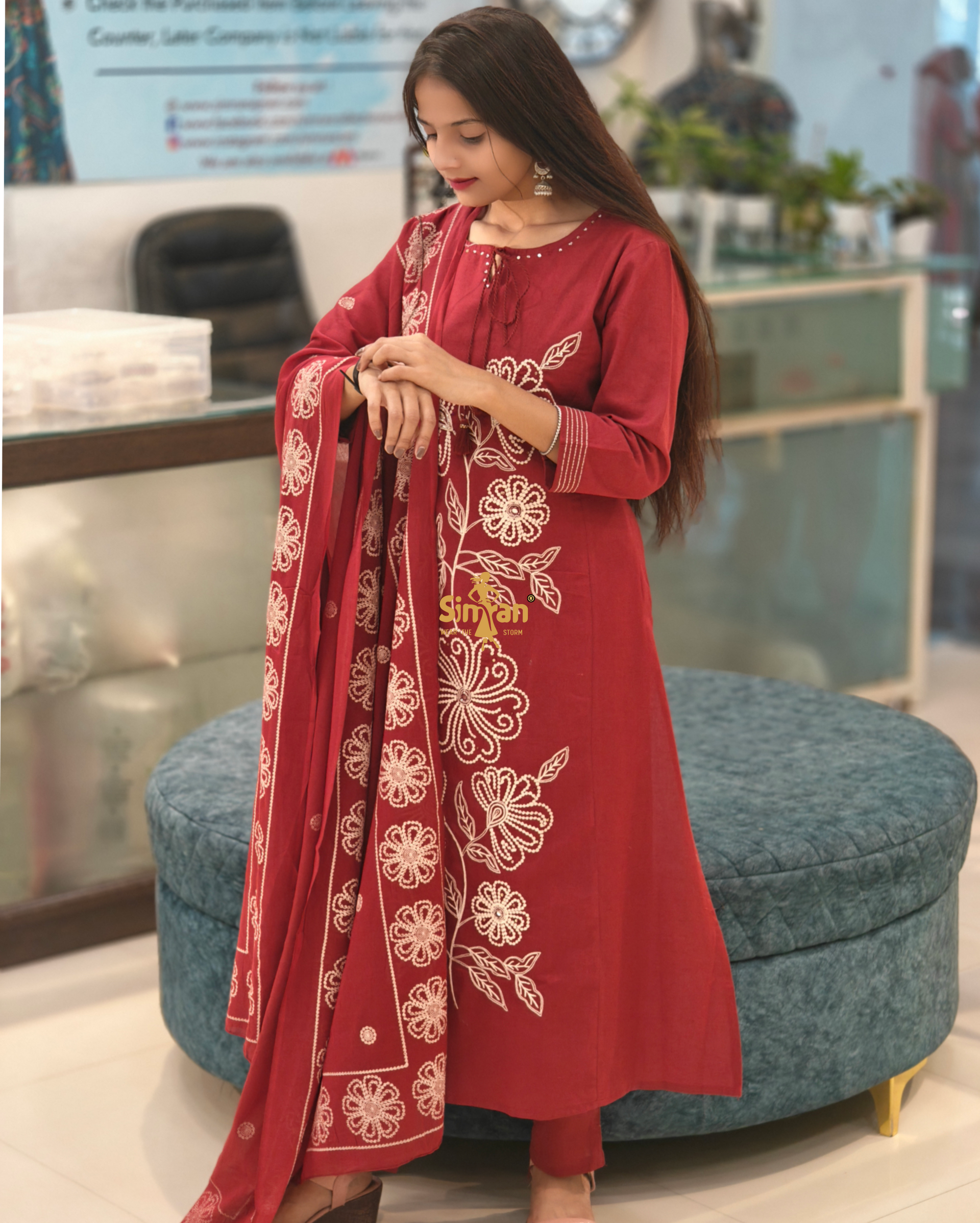 Pure Cotton Kurti Pant Dupatta Set 014364