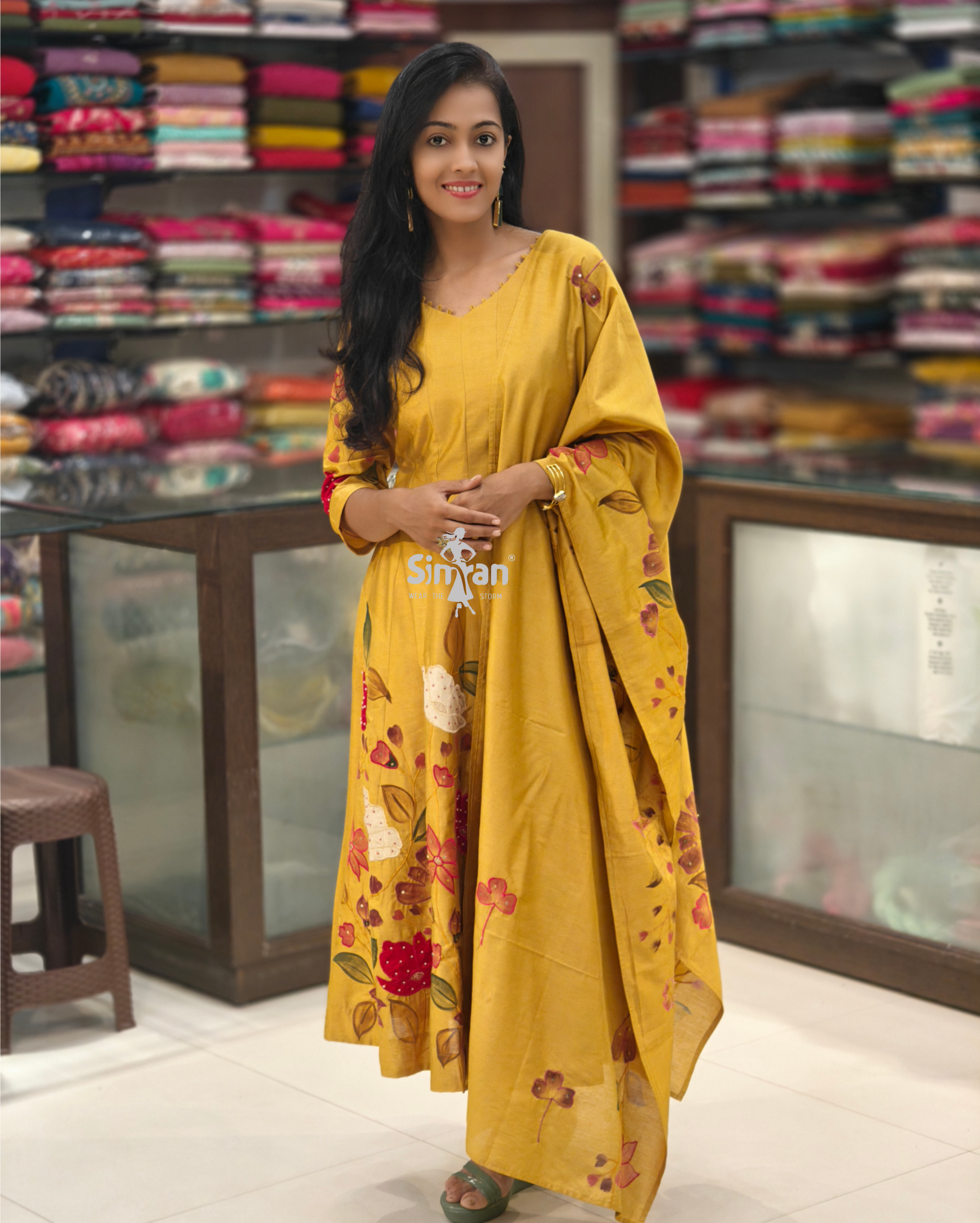 Silk Flared Kurti Pant Dupatta Set 014363