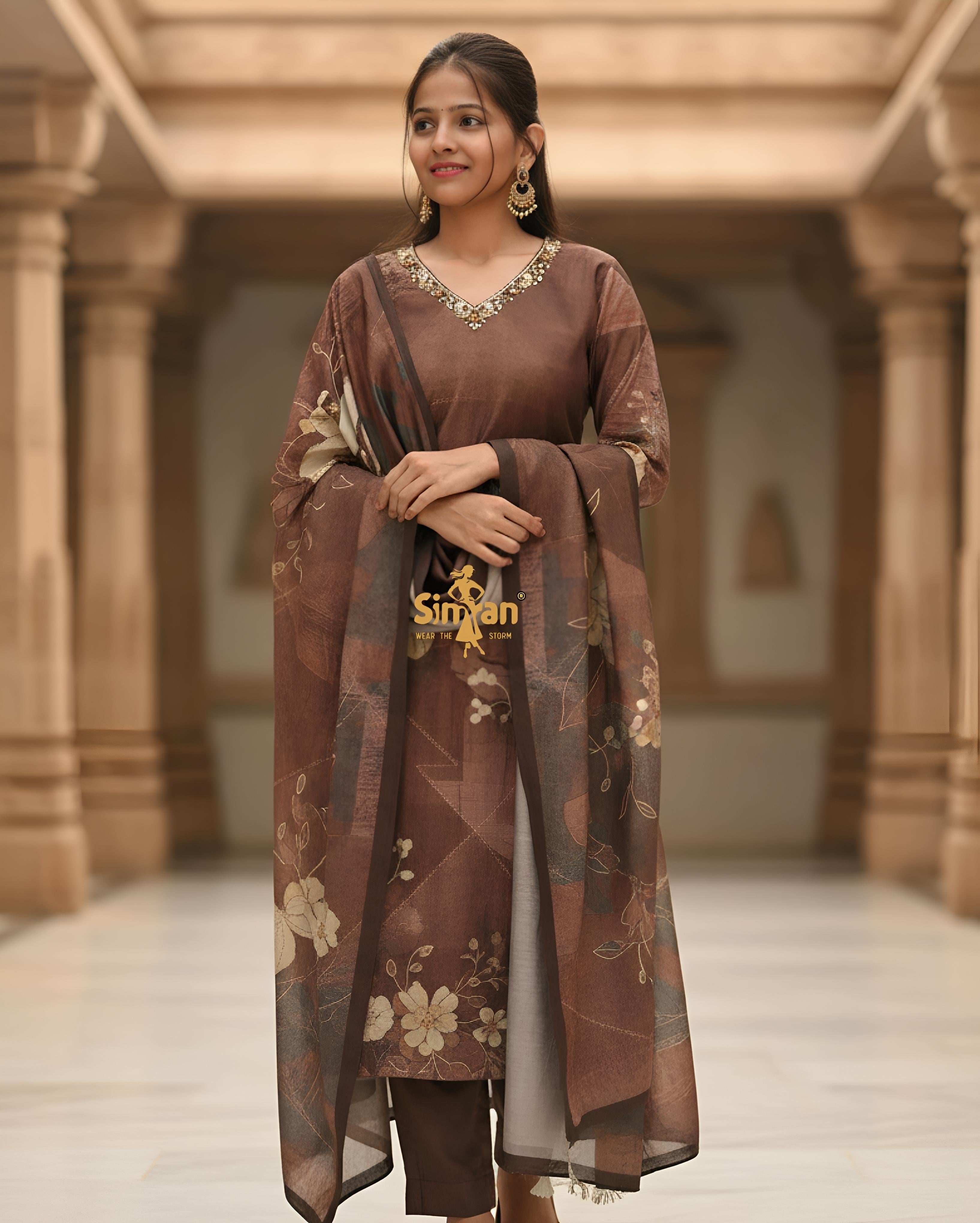 Modal Silk Kurti Pant Dupatta Set014765