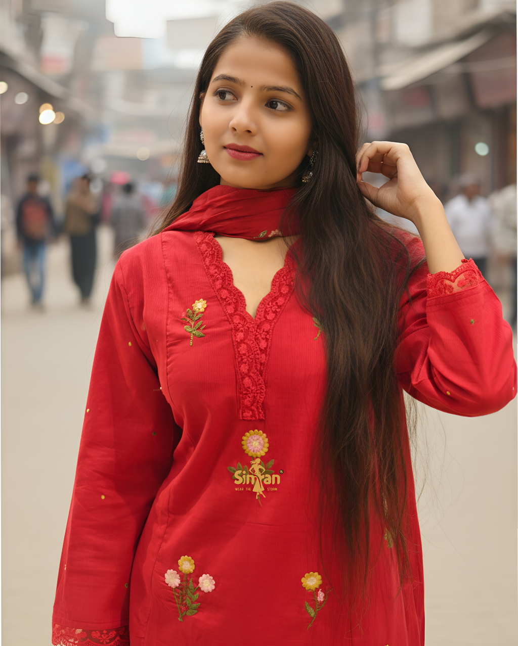 Pure Cotton Kurti Pant Dupatta Set 014743