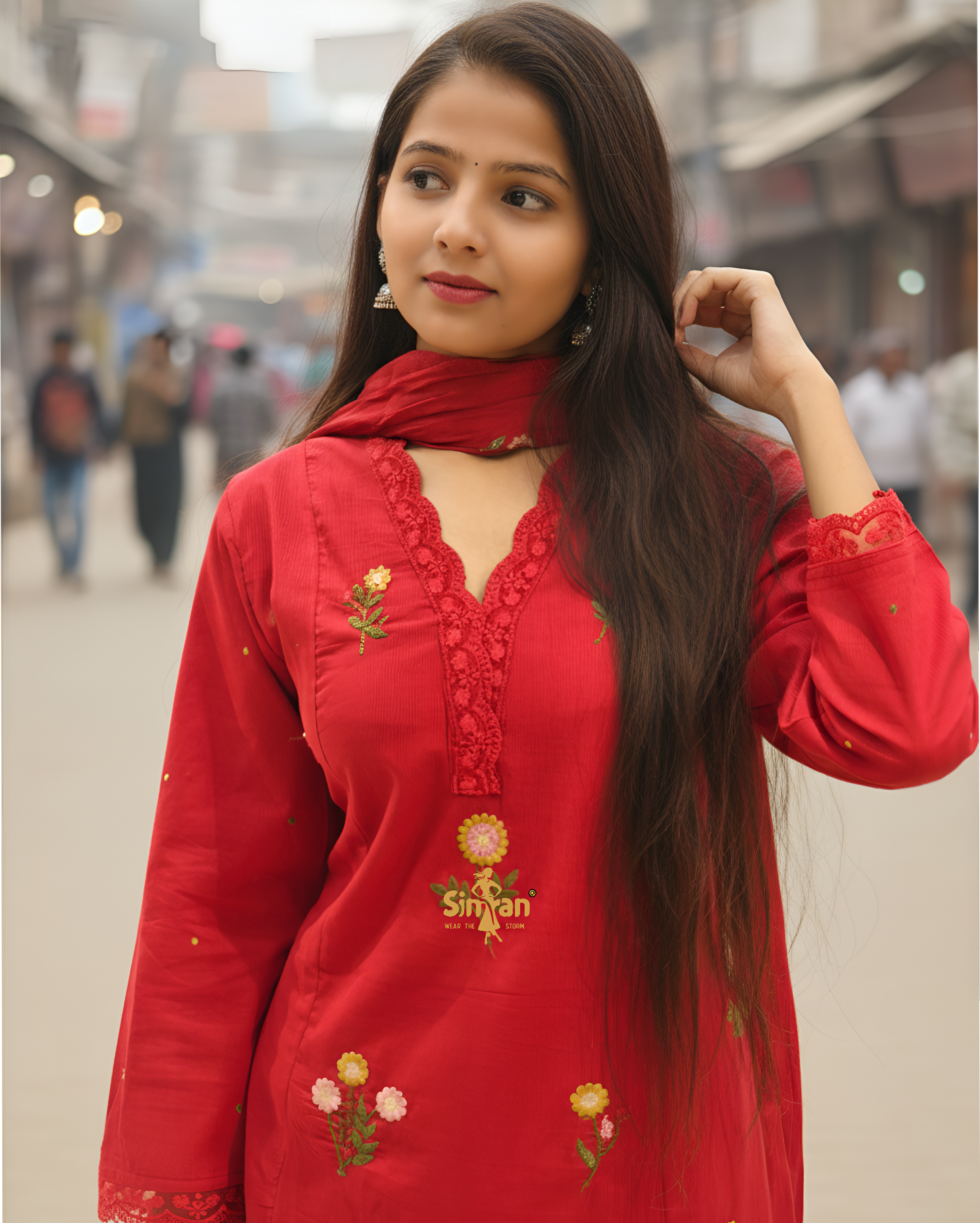 Pure Cotton Kurti Pant Dupatta Set 014743