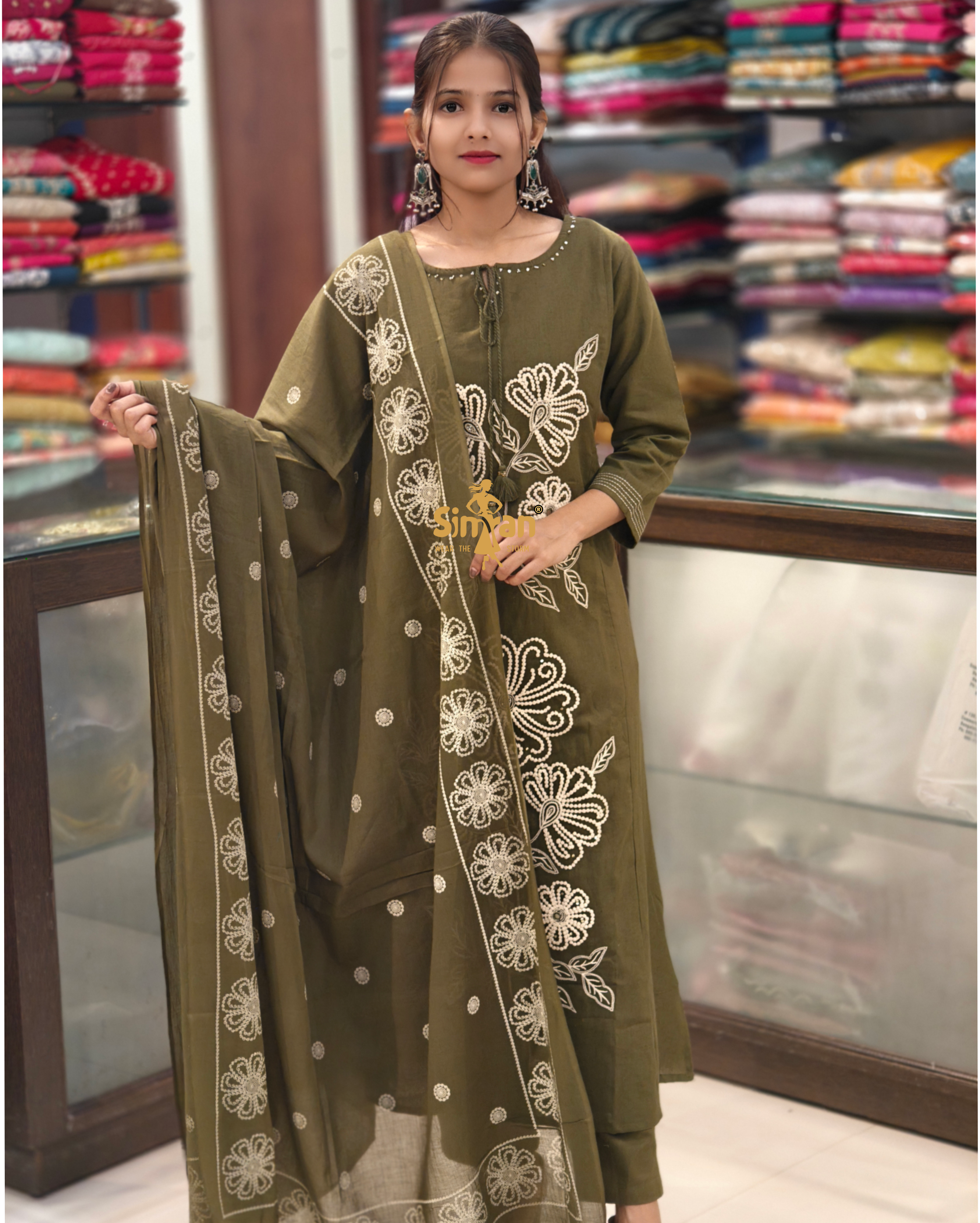 Pure Cotton  Kurti Pant Dupatta Set 014365