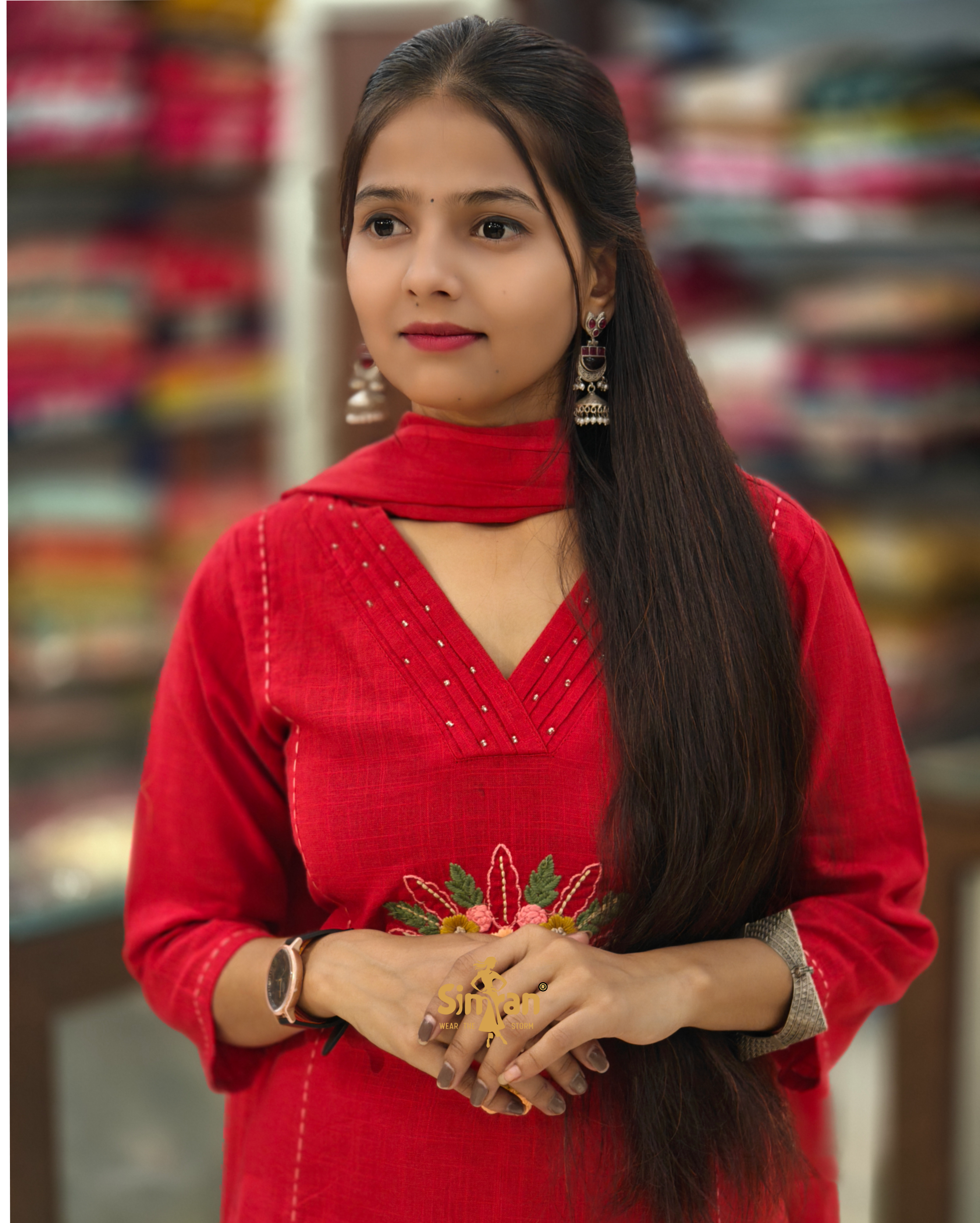 A-Line Pure Cotton  Kurti Pant Dupatta Set 014402