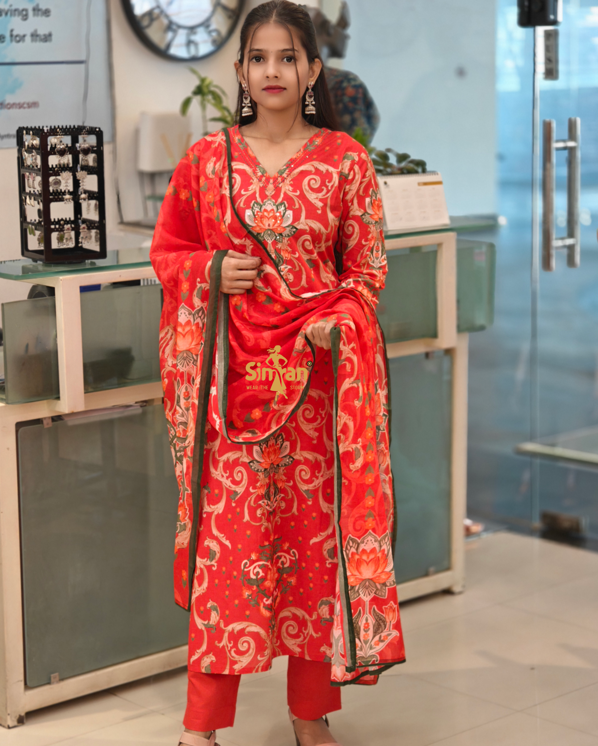 A-Line Pure Cotton  Kurti Pant Dupatta Set 014392
