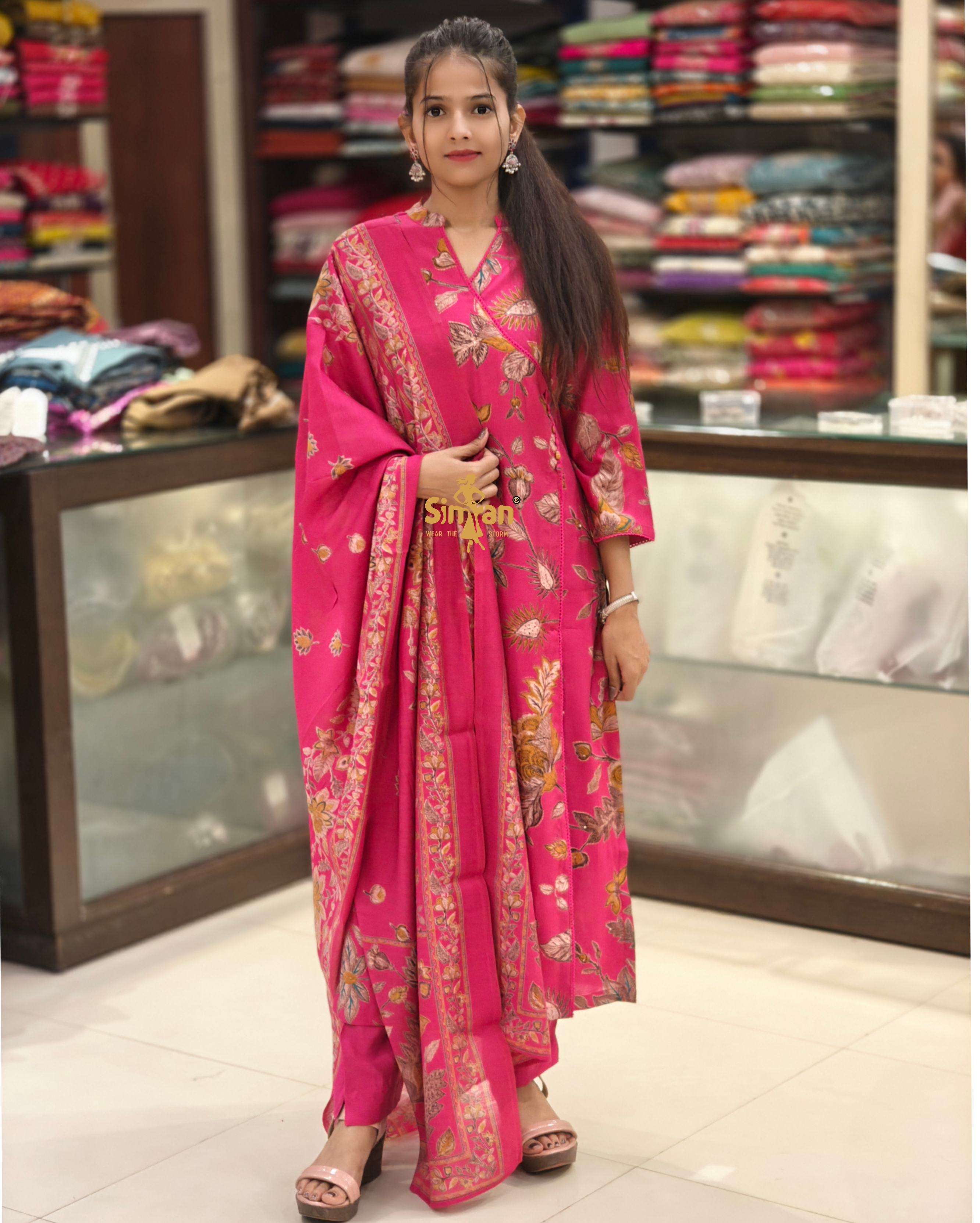 Silk Straight Kurti Pant & Dupatta Set 014386