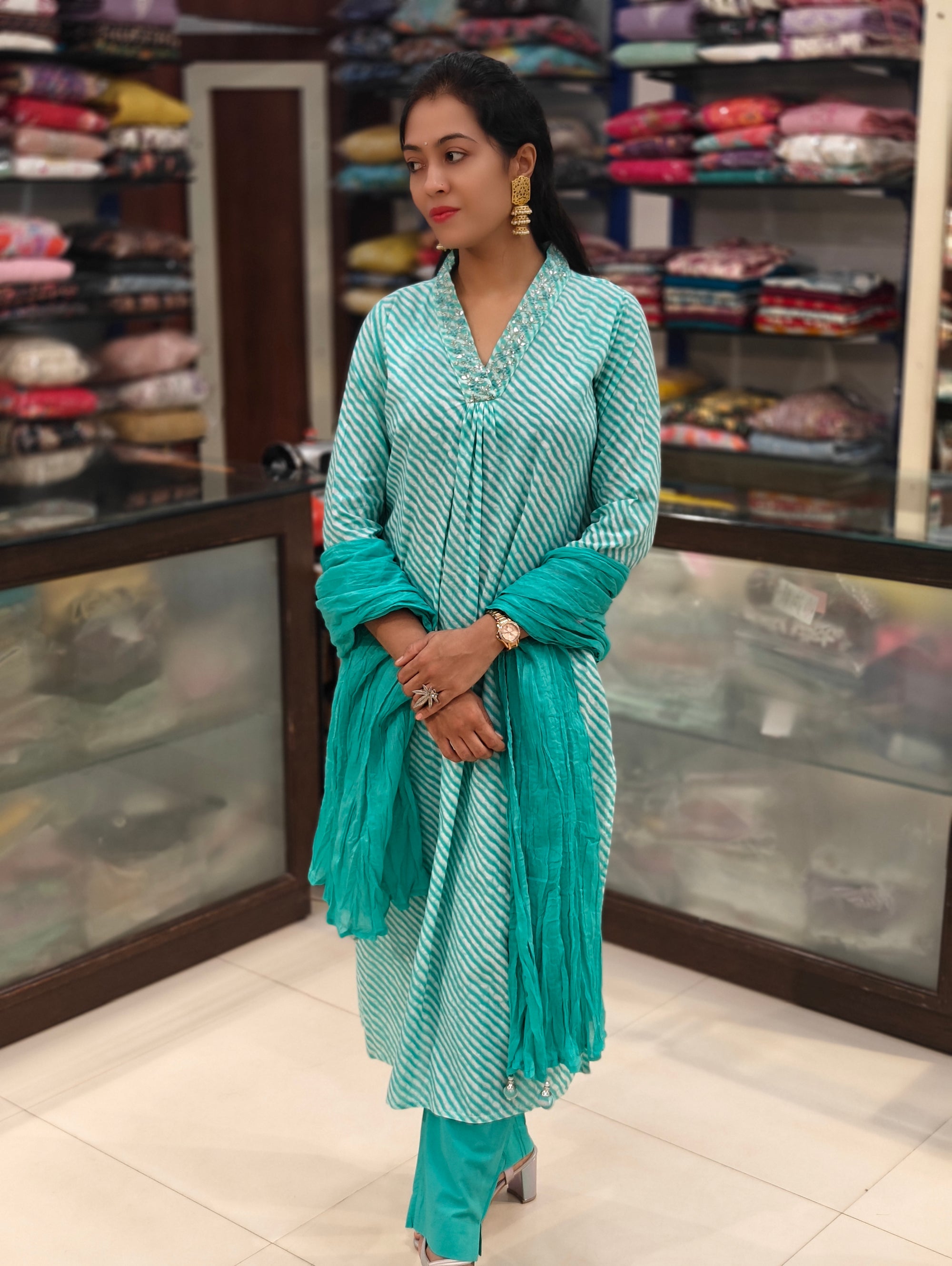 Lehriya Pure Cotton Kurta Bottom Dupatta Set 011545
