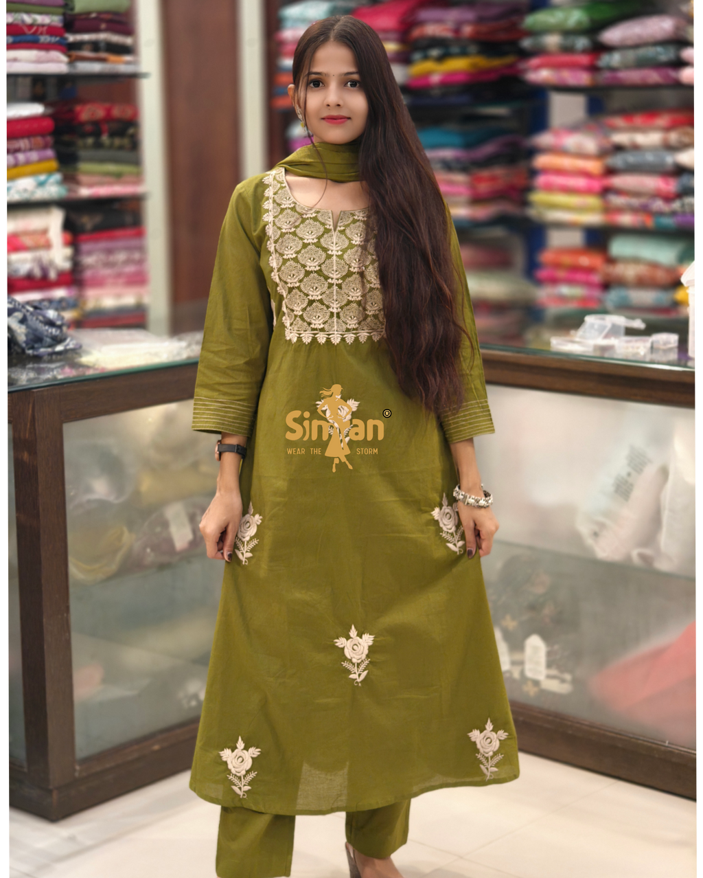 Pure Cotton  Kurti Pant Dupatta Set 014342