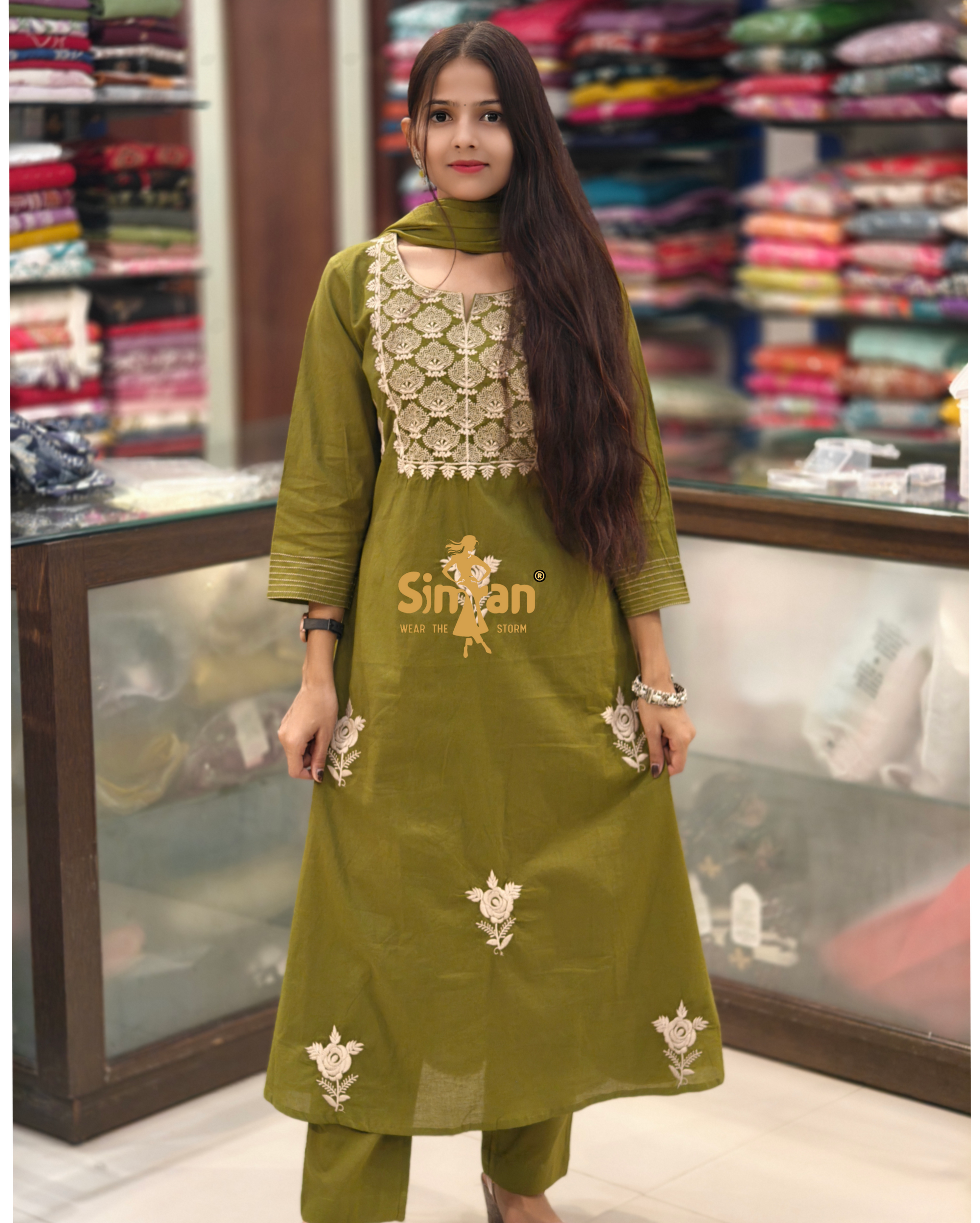 Pure Cotton  Kurti Pant Dupatta Set 014342
