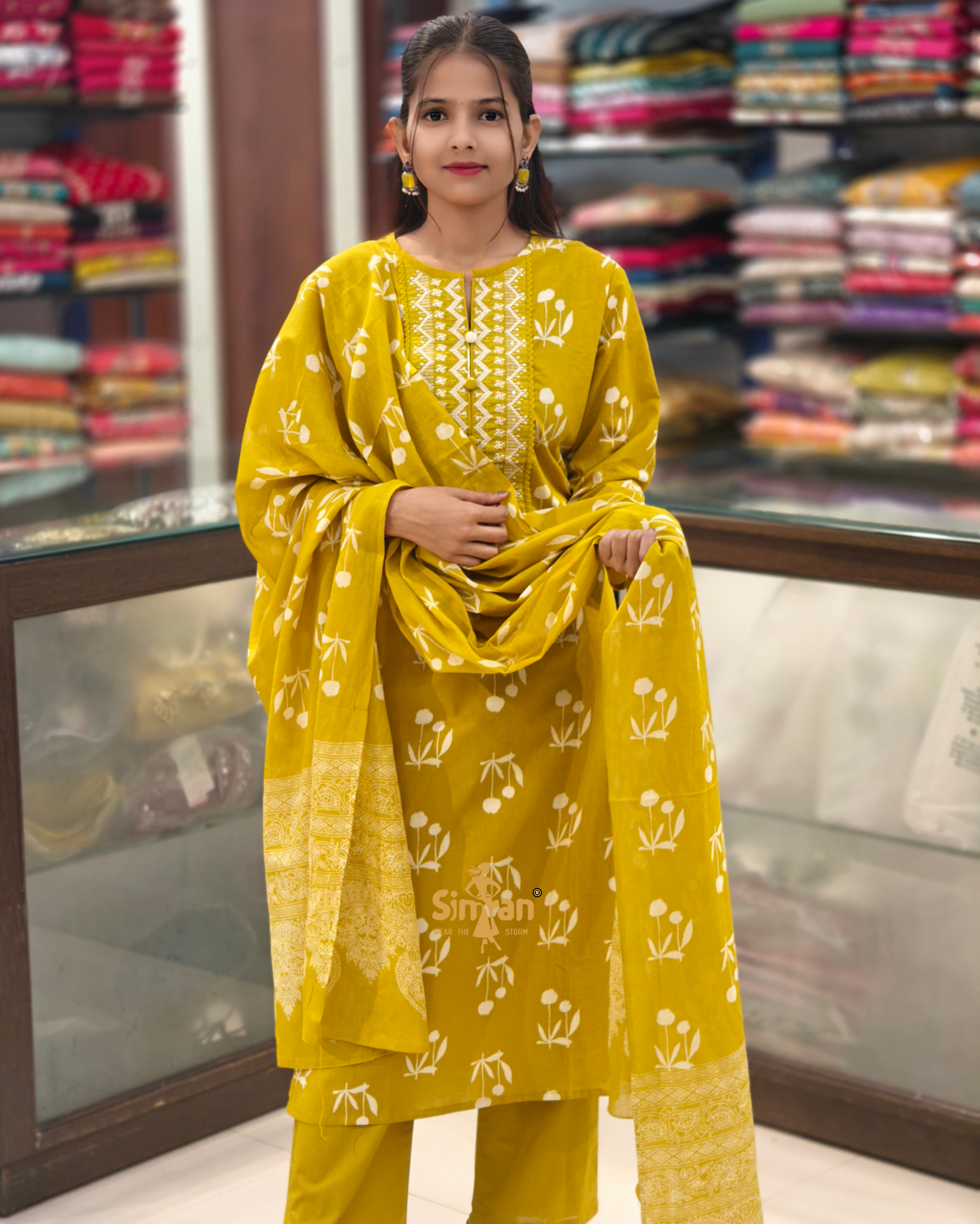 Pure Cotton Kurti Pant Dupatta Set 014397