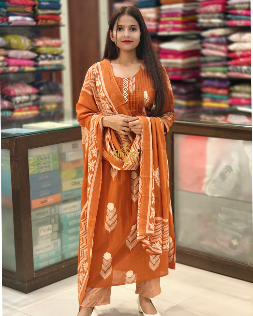 Pure Cotton Kurti Pant Dupatta Set 014507