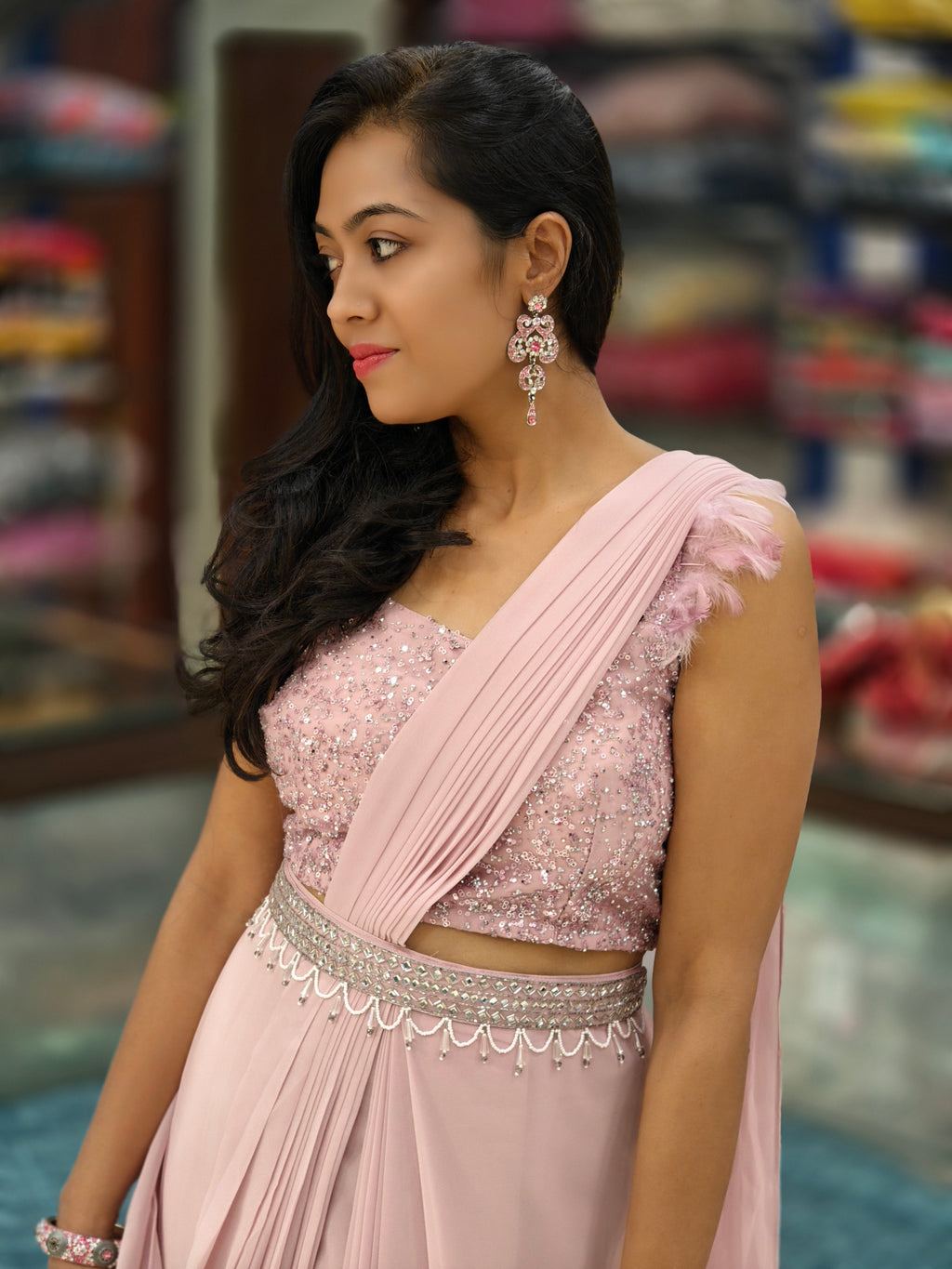 Pre-Drape Saree with Hand Sequence Work 011290