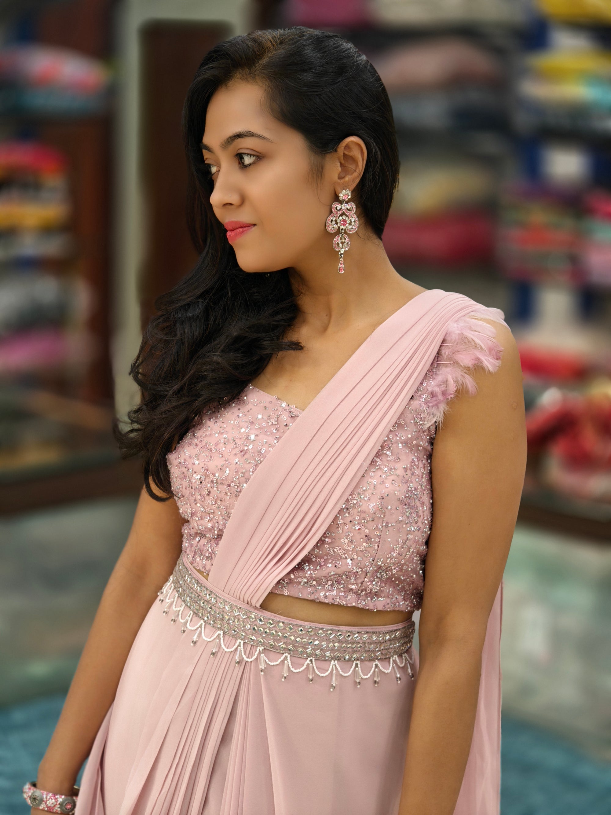 Pre-Drape Saree with Hand Sequence Work 011290