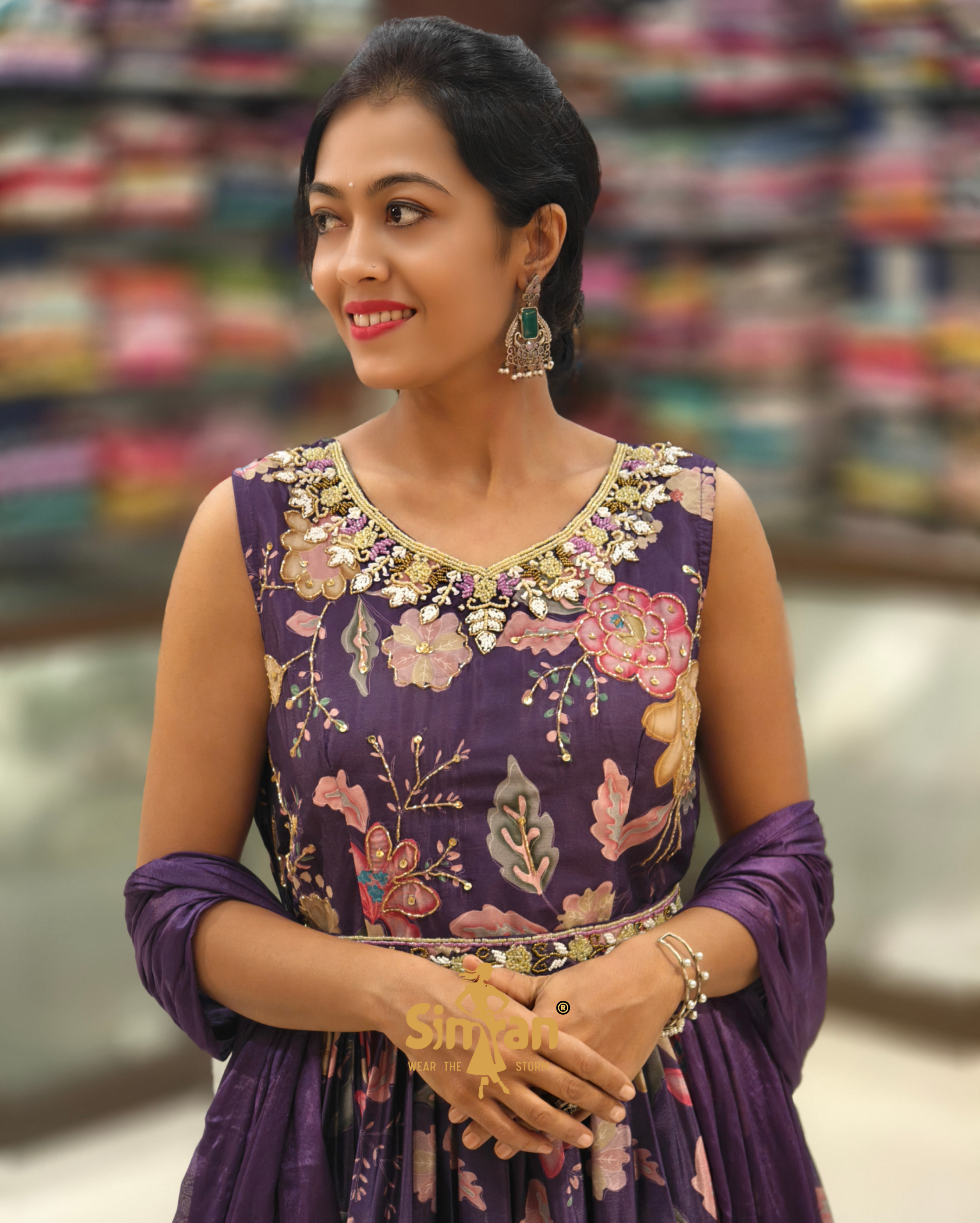 Silk Floral One-Piece Dress with Chiffon Dupatta & Belt 014108