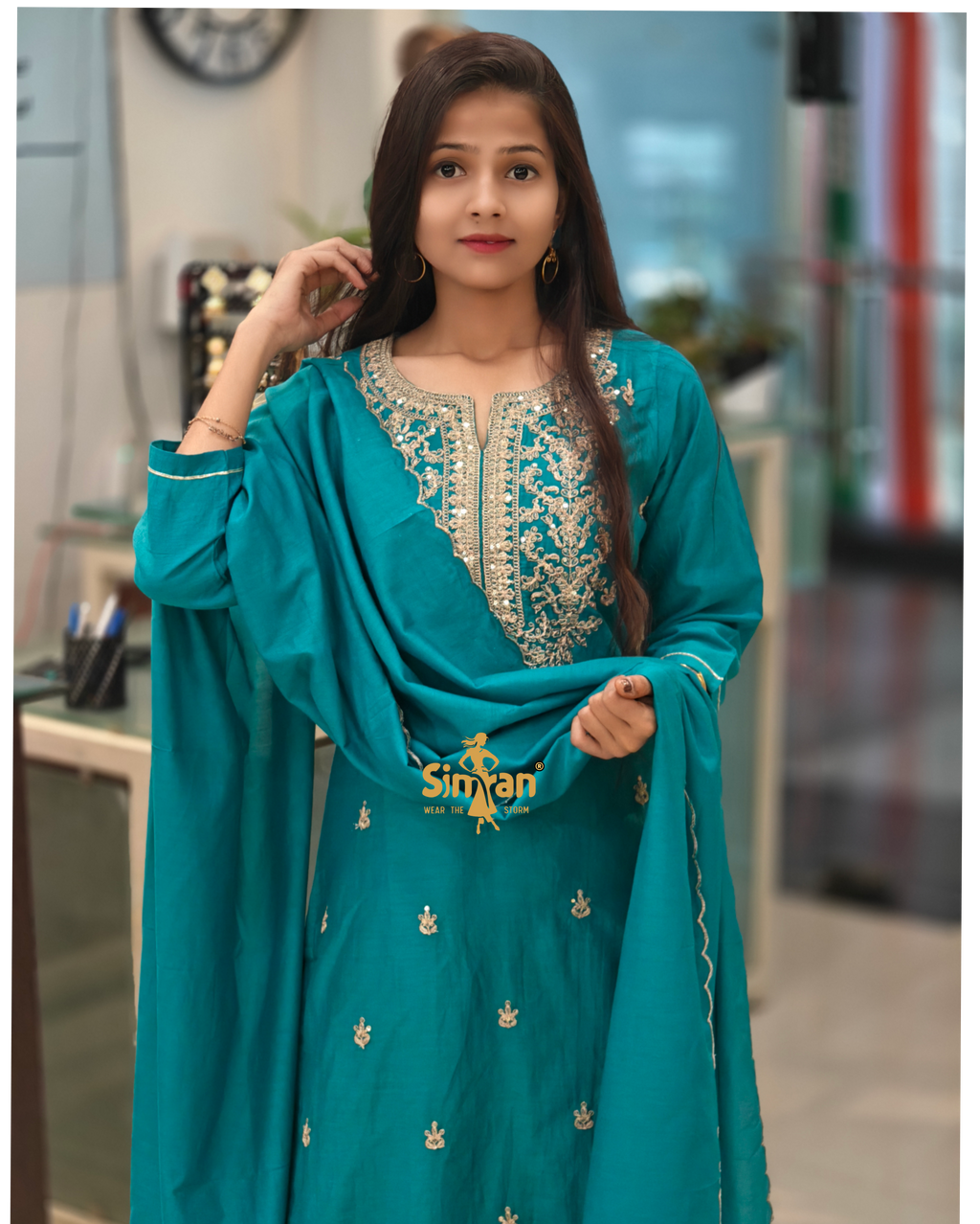 Silk Kurti Pant Dupatta Set 014157