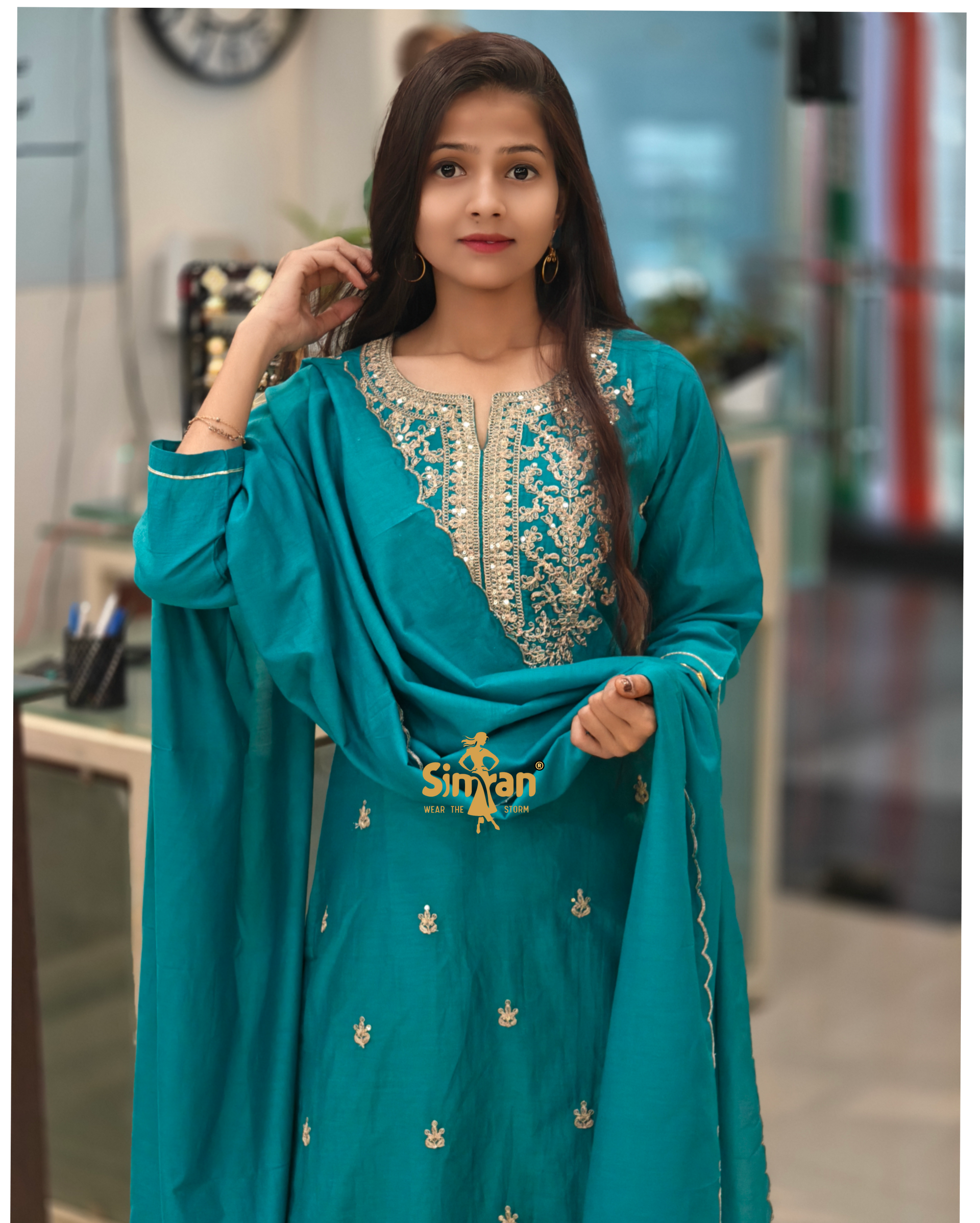 Silk Kurti Pant Dupatta Set 014157