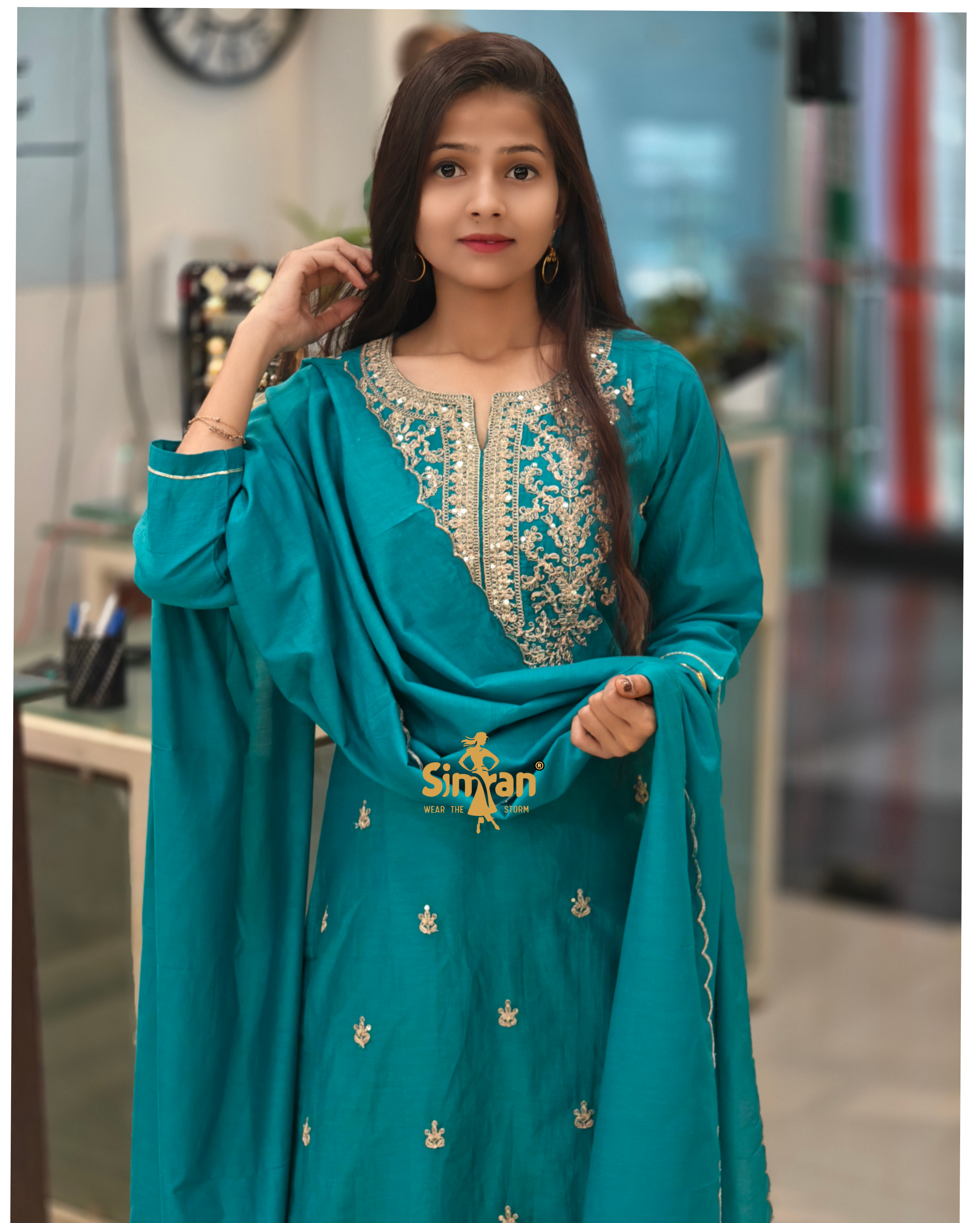 Silk Kurti Pant Dupatta Set 014157