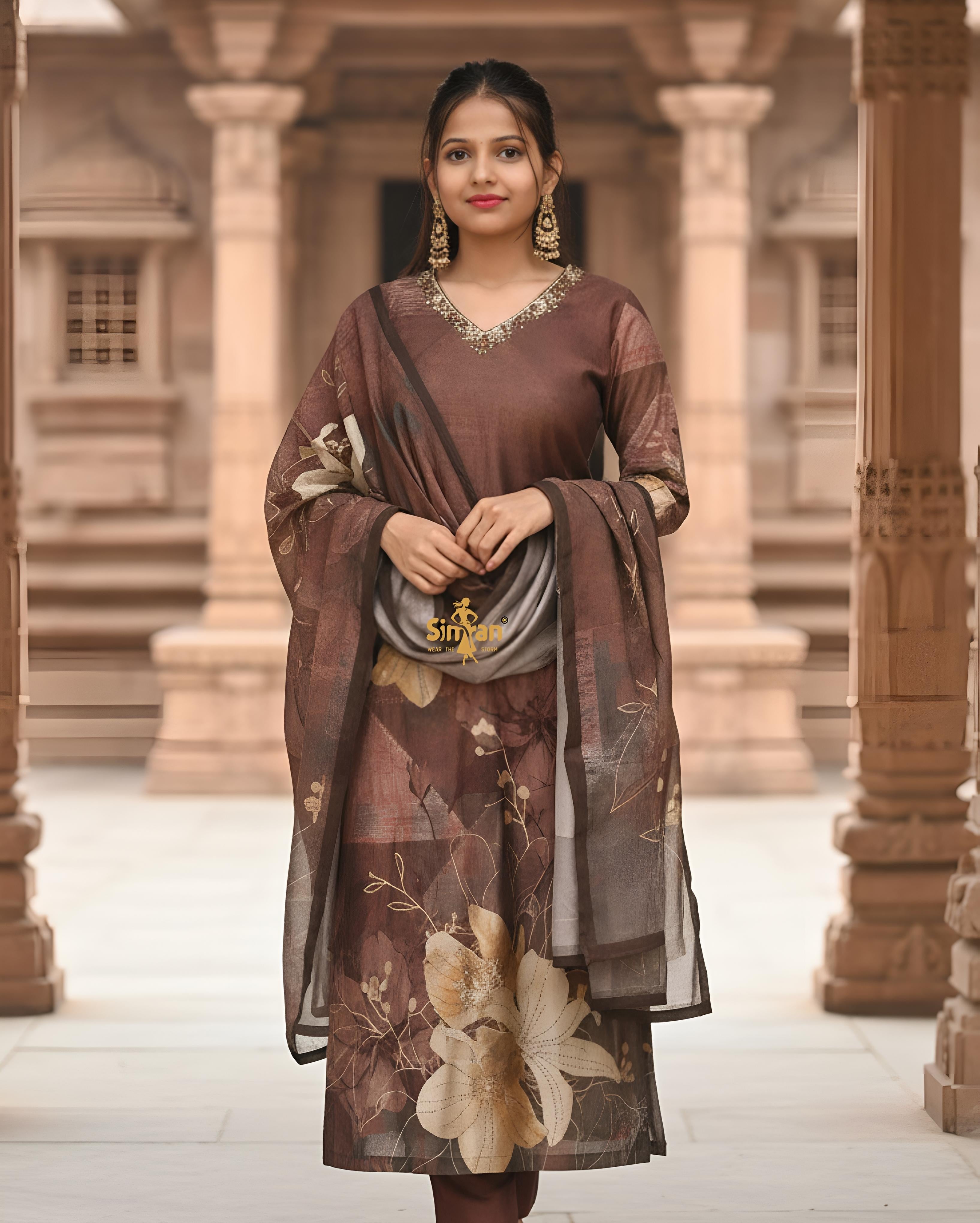 Modal Silk Kurti Pant Dupatta Set014765