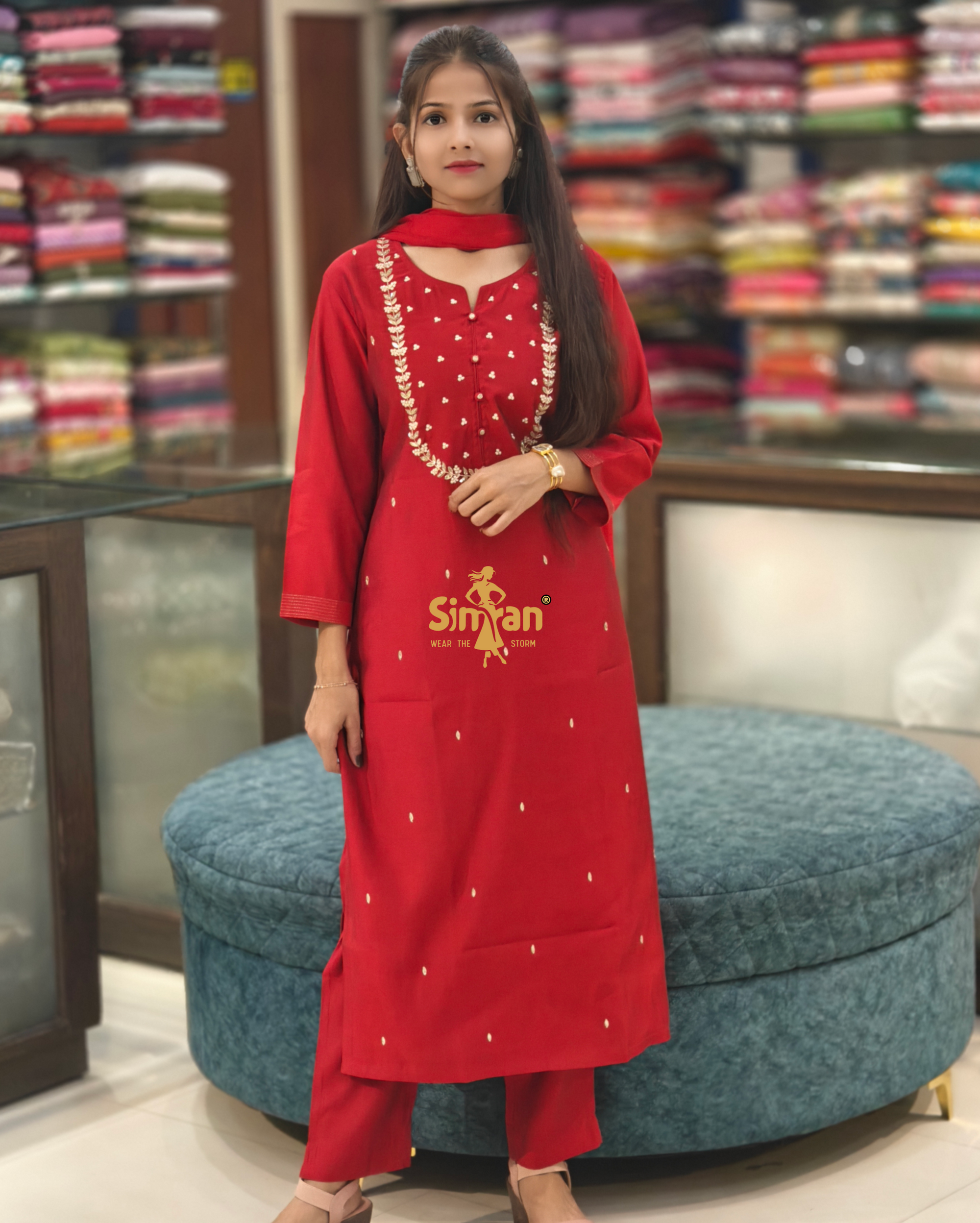 Modal Silk Kurti Pant Dupatta Set 014149