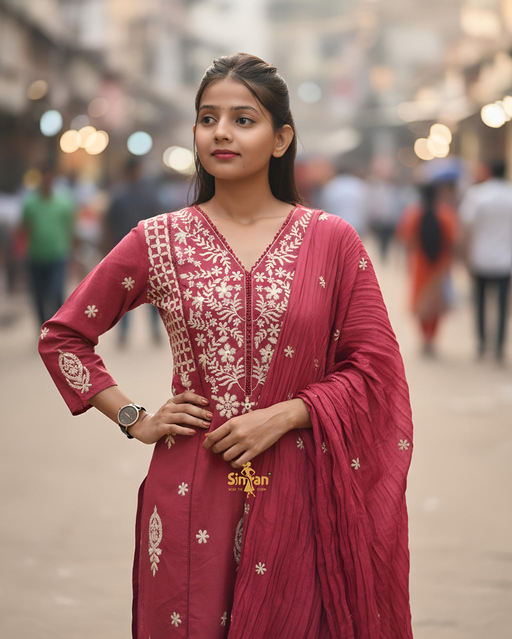 Pure Cotton Kurti Pant Dupatta Set 014764