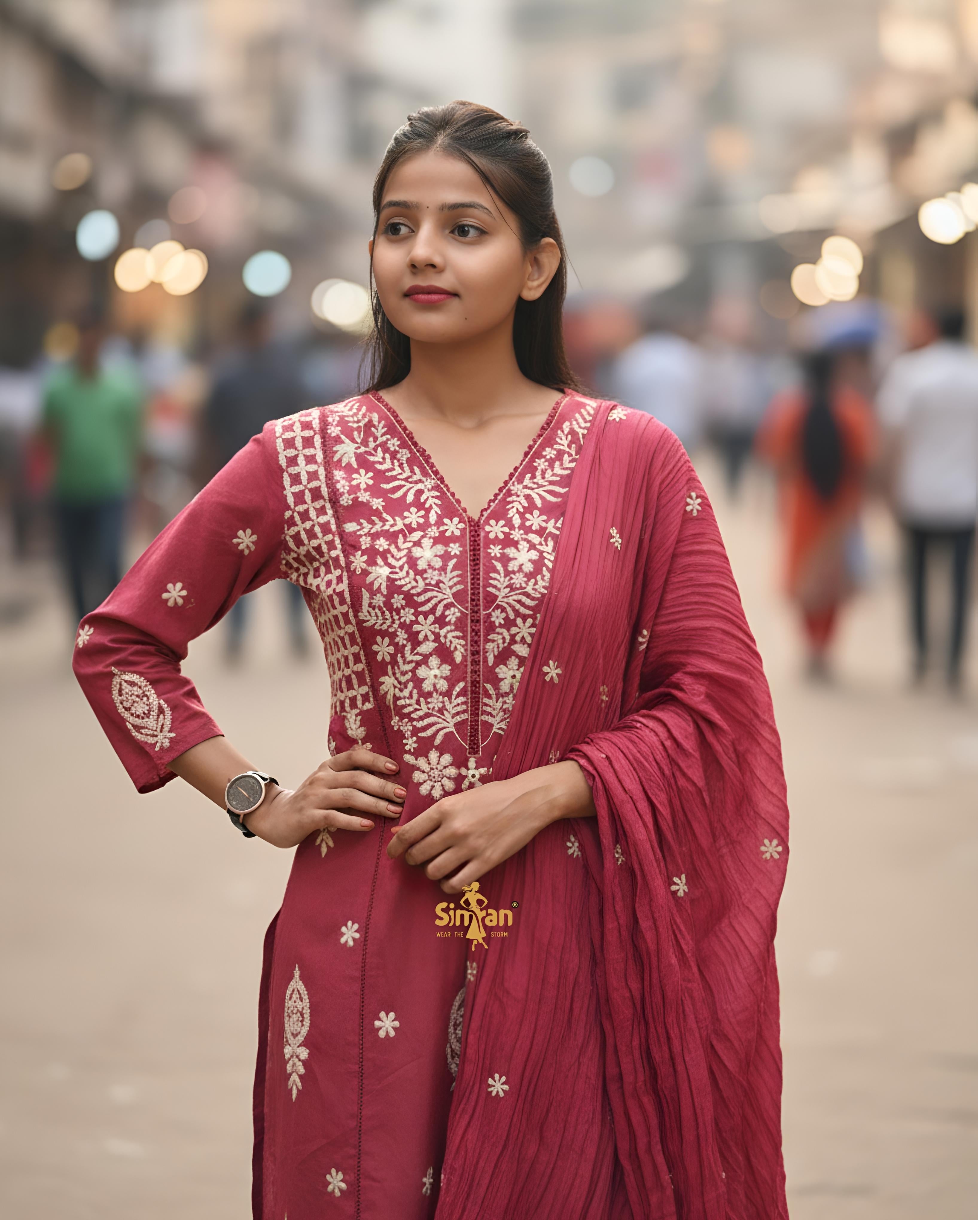 Pure Cotton Kurti Pant Dupatta Set 014764