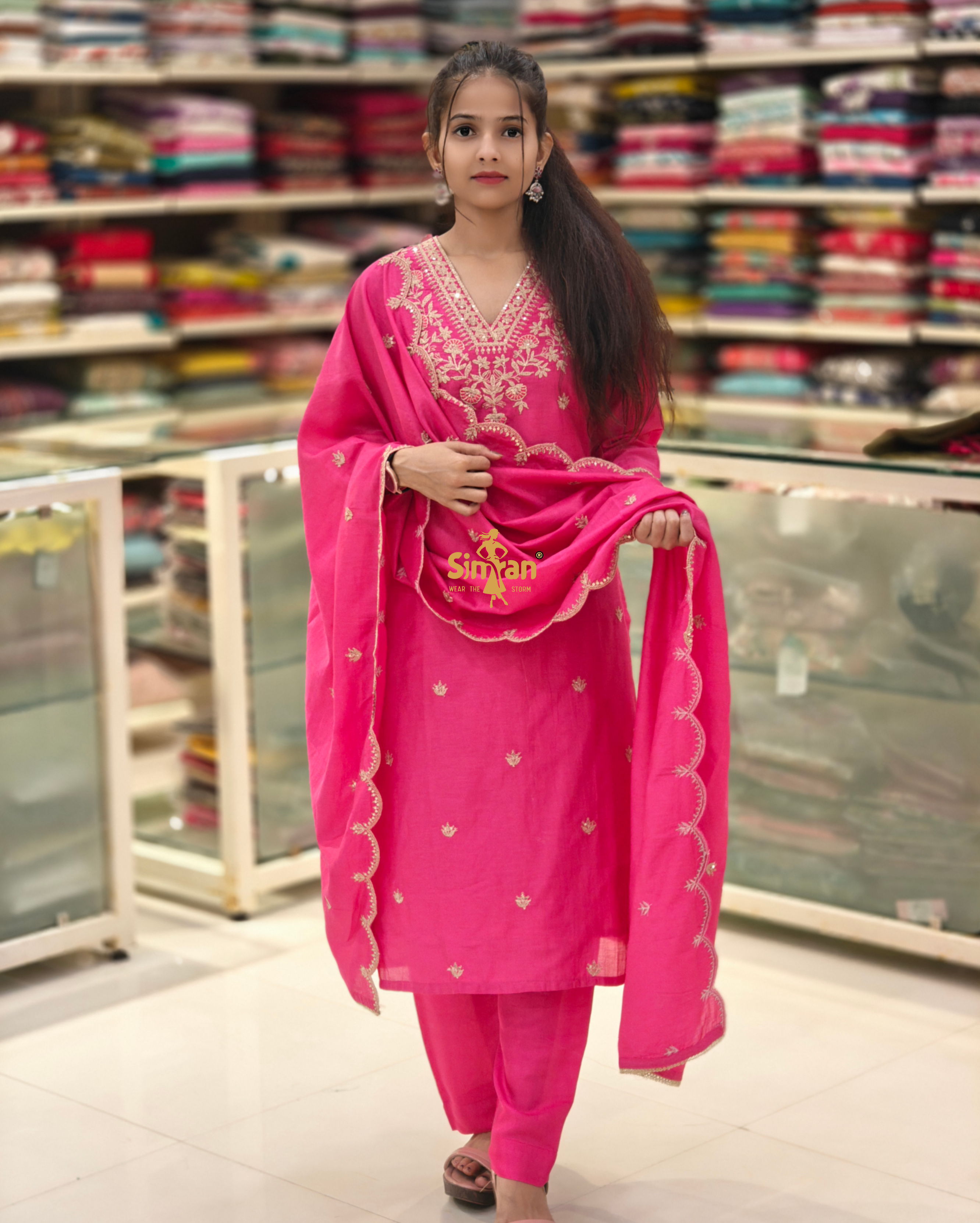 Silk Straight Kurti Pant & Dupatta Set 014390