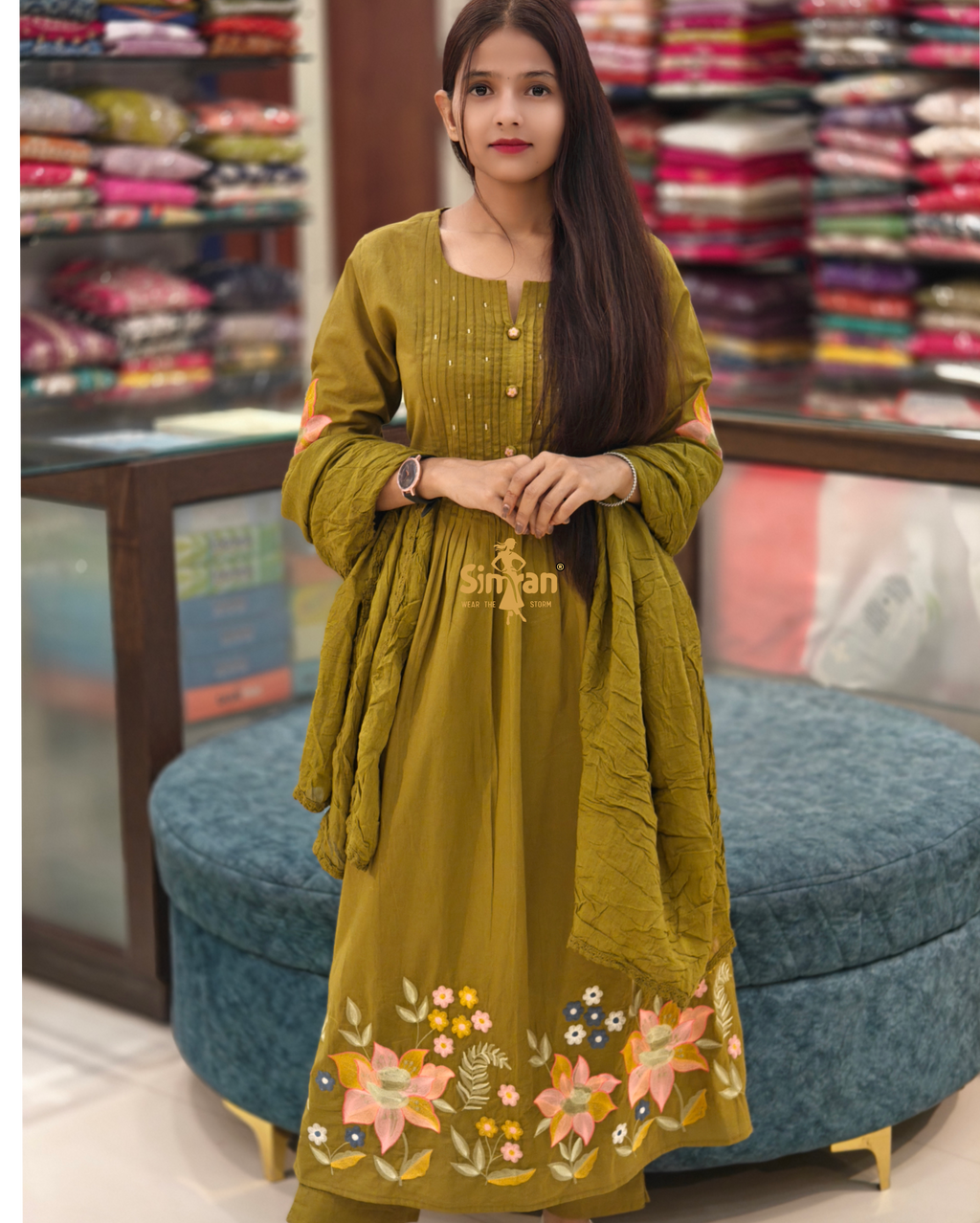 Pure Cotton Kurti Pant Dupatta Set 014527