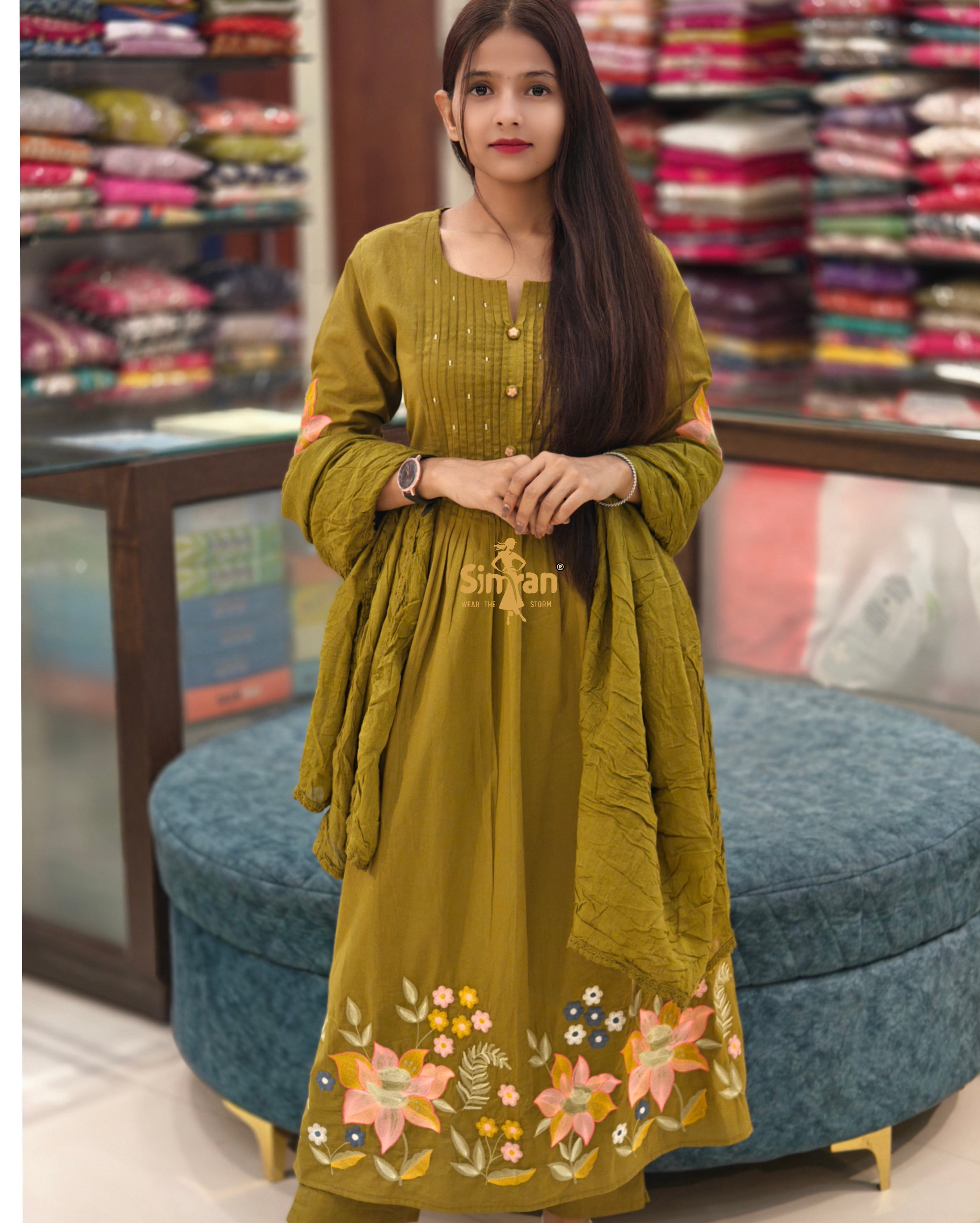 Pure Cotton Kurti Pant Dupatta Set 014527