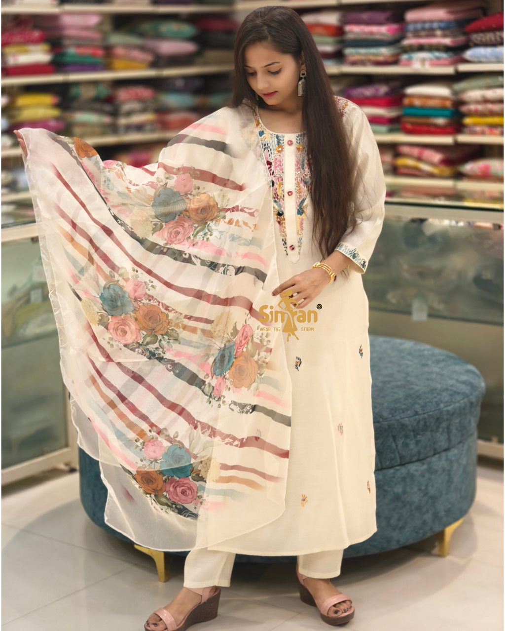 Silk Kurti Pant Dupatta Set 014155