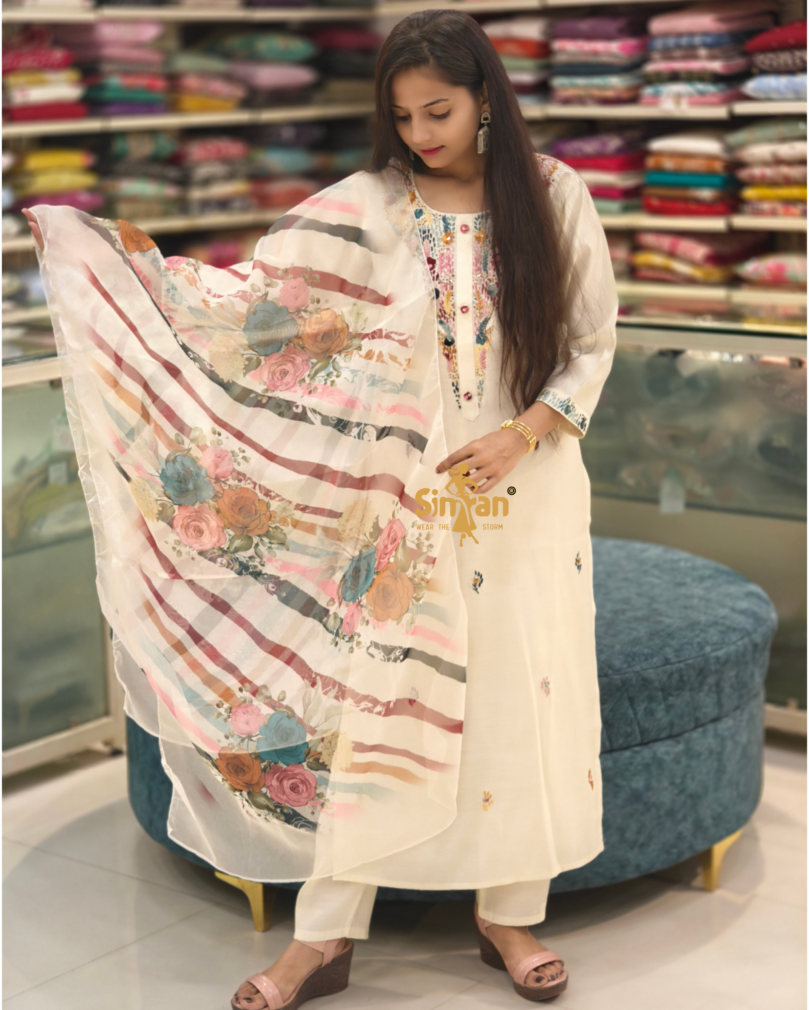 Silk Kurti Pant Dupatta Set 014155